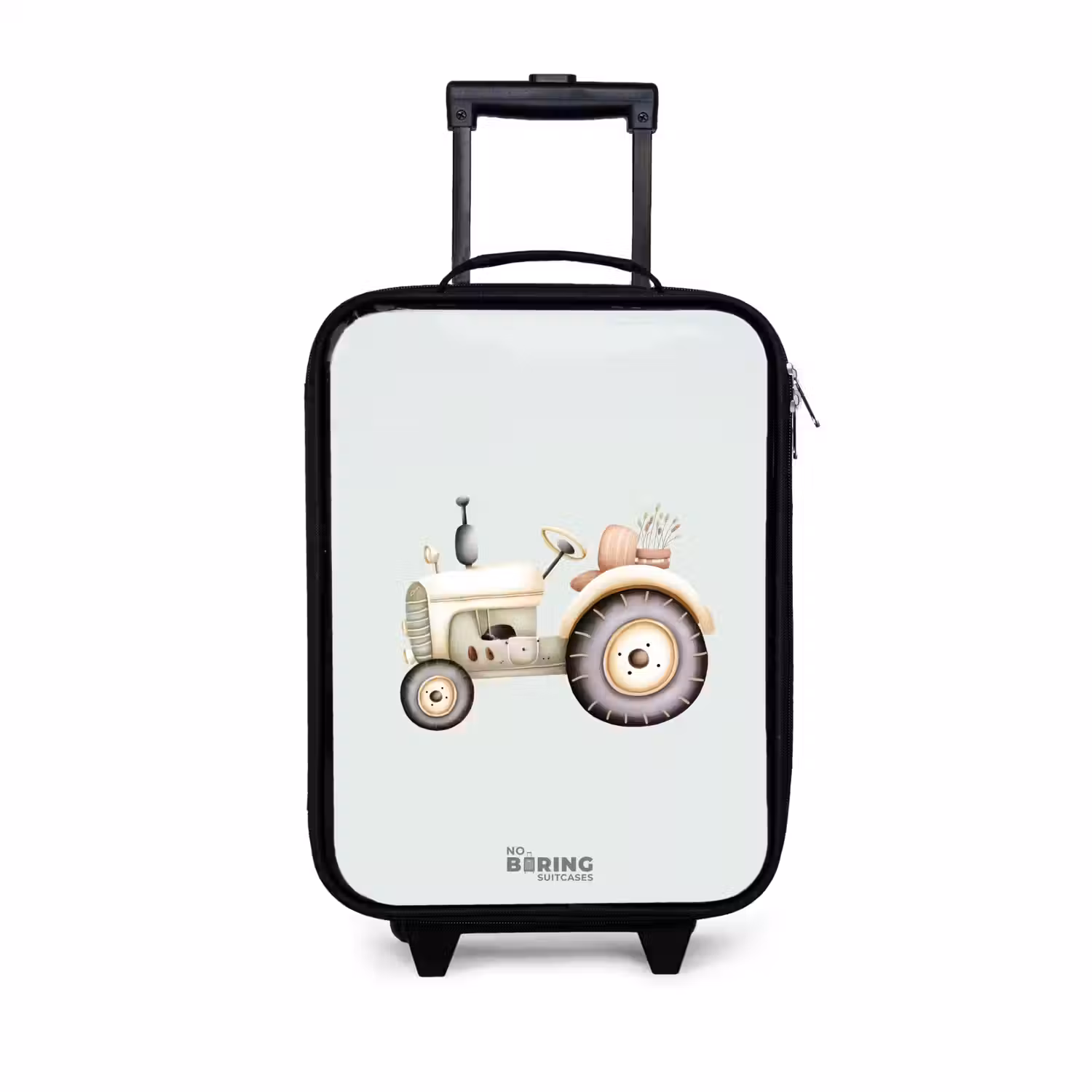 Beige vintage tractor in pastel groene kleuren Kinderkoffer - Zwart klein -3d