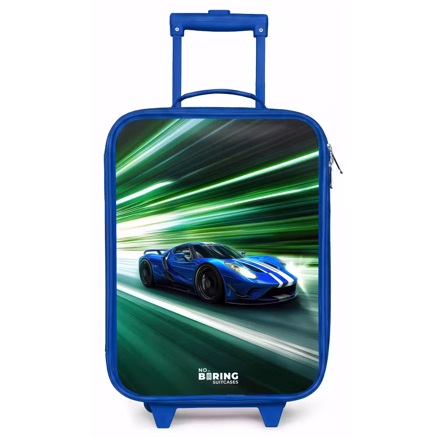 Blauwe raceauto met strepen in groene tunnel Kinderkoffer - Blauw klein -zz3dotto