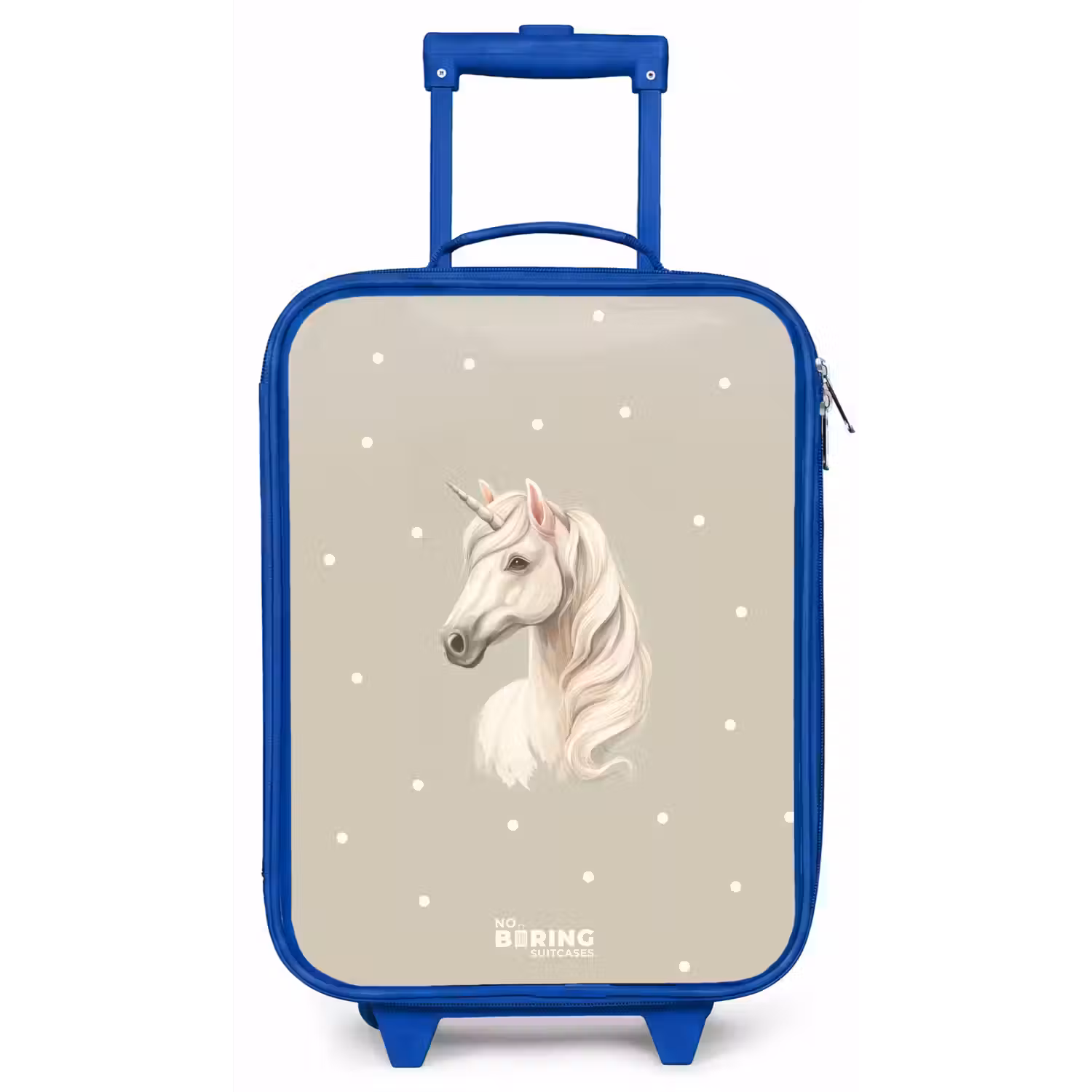 Eenhoorn omringd door stippen in neutrale kleuren Kinderkoffer - Blauw klein -zz3dotto