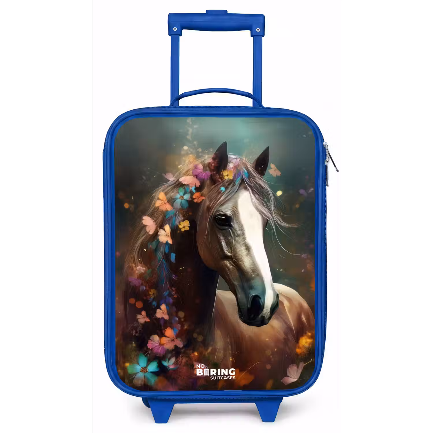 Lichtbruin paard tussen de bloemen Kinderkoffer - Blauw klein -zz3dotto