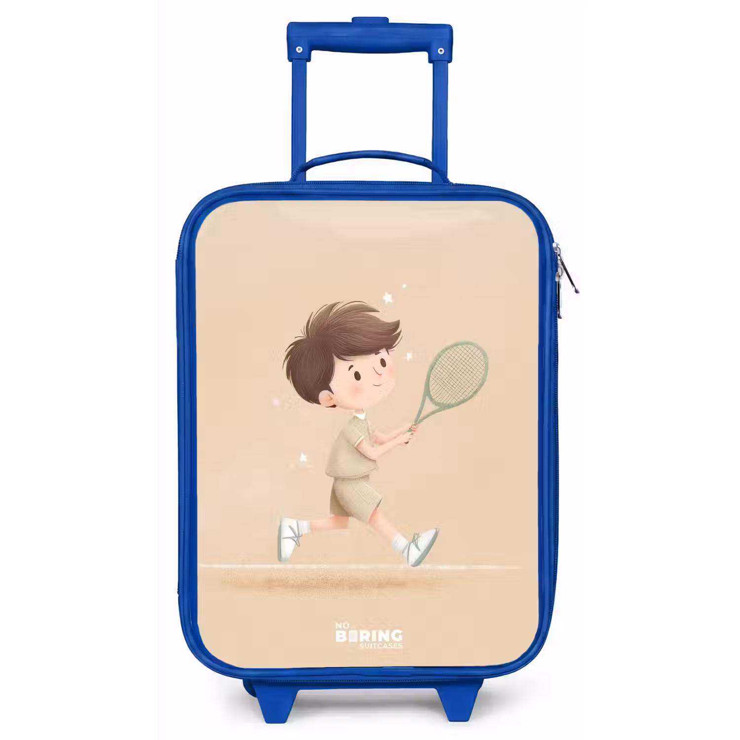 Jongen speelt tennis op zandkleurige achtergrond Kinderkoffer - Blauw klein -zz3dotto