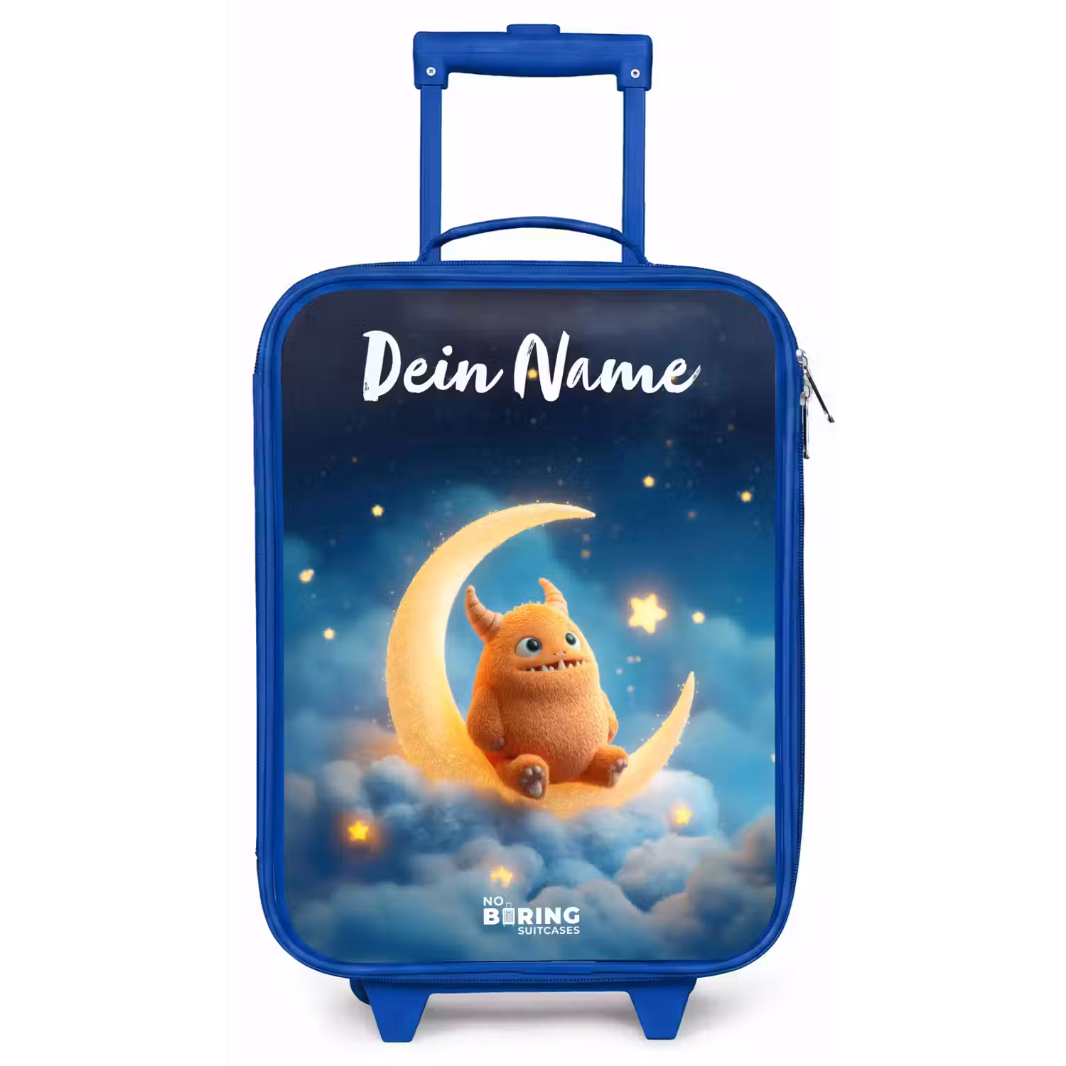 Oranje monster op maansikkel Kinderkoffer - Blauw klein -zz3dotto