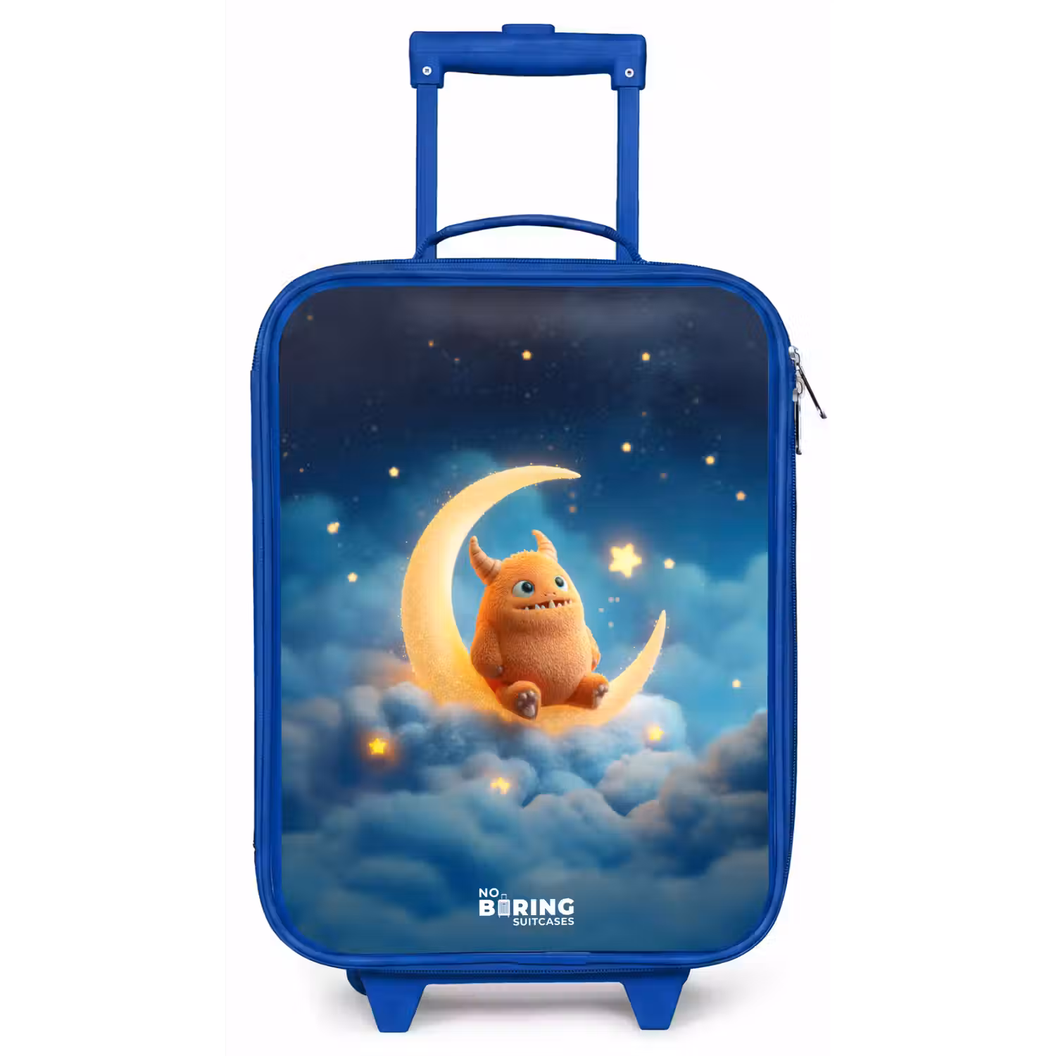 Oranje monster op maansikkel Kinderkoffer - Blauw klein -zz3dotto