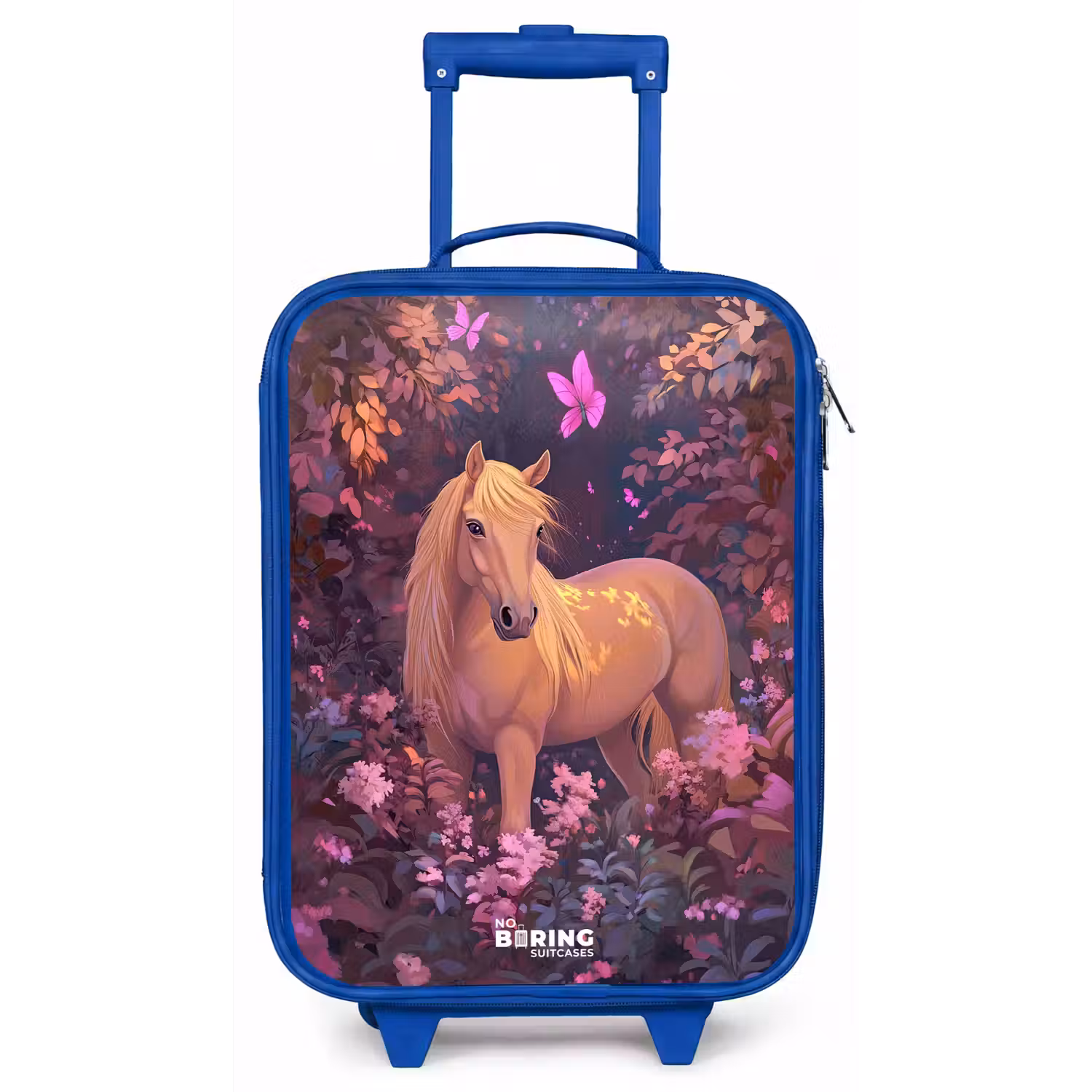 Paard - Bloemen - Paars - Vlinder Kinderkoffer - Blauw klein -zz3dotto