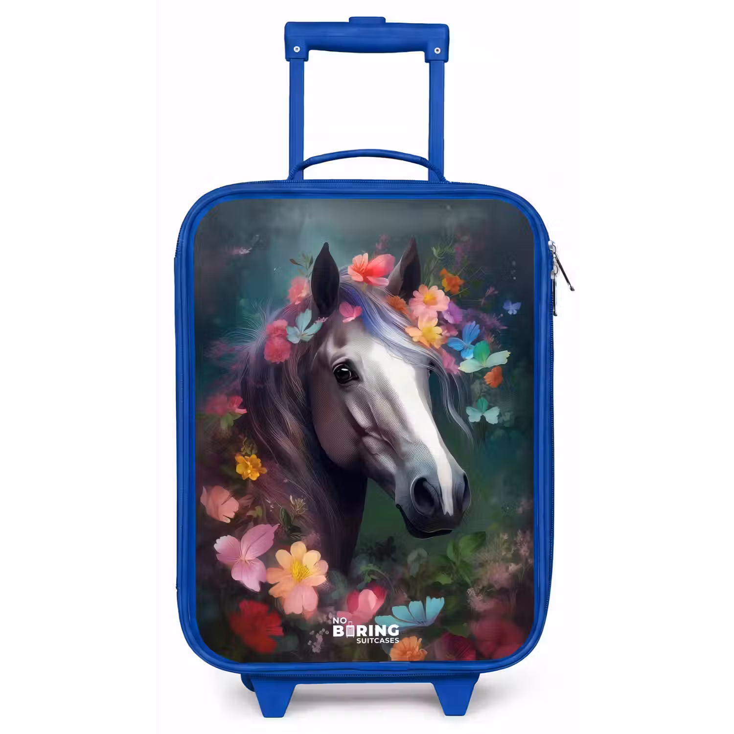 Paard in kleurrijke bloemen Kinderkoffer - Blauw klein -zz3dotto