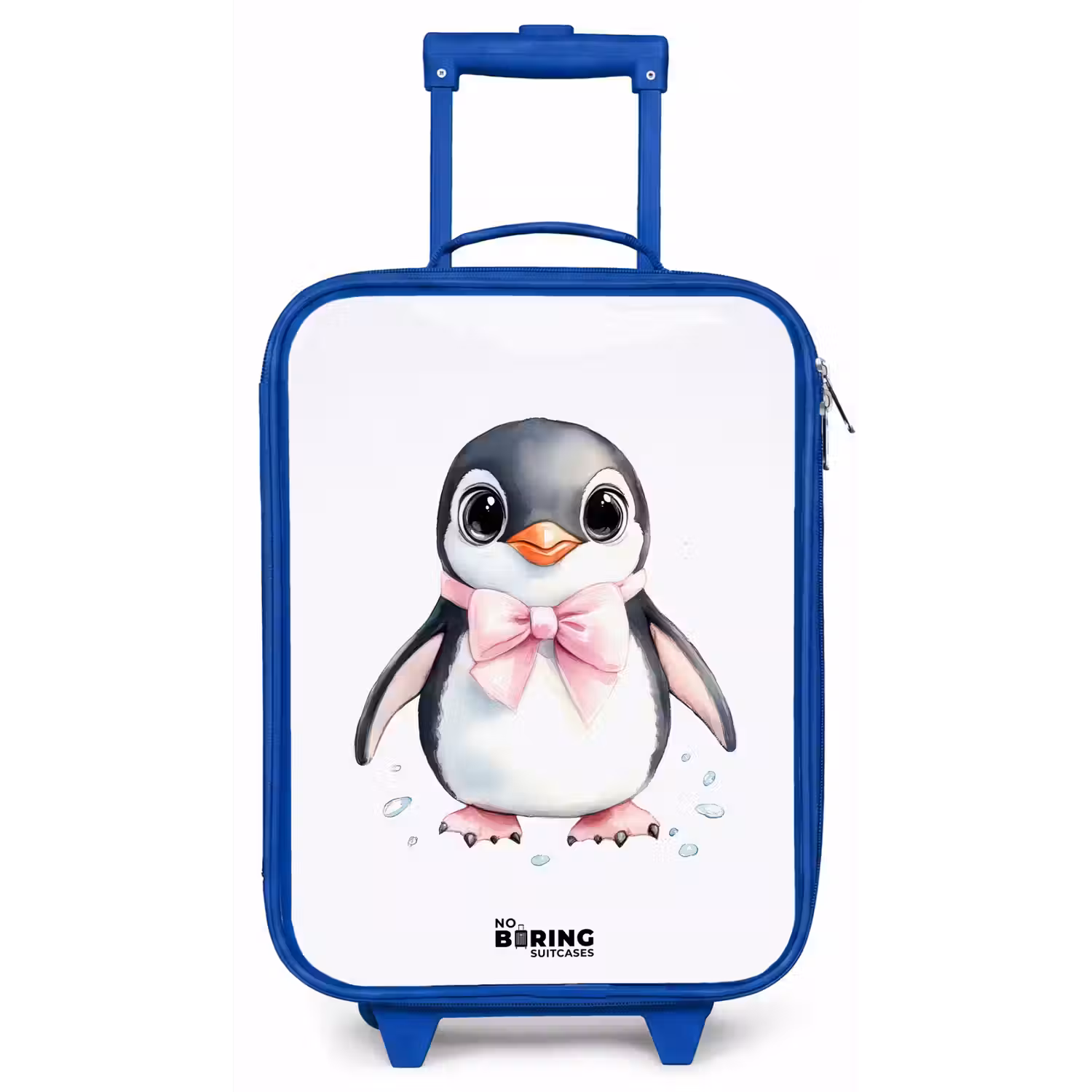 Pinguïn met roze strik en ijsdruppels Kinderkoffer - Blauw klein -zz3dotto