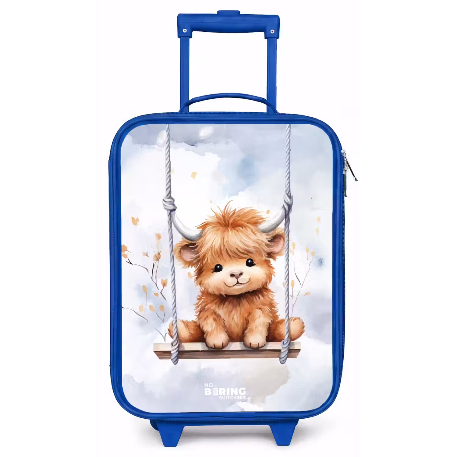 Schommelend Schotse hooglander kalf van waterverf Kinderkoffer - Blauw klein -zz3dotto