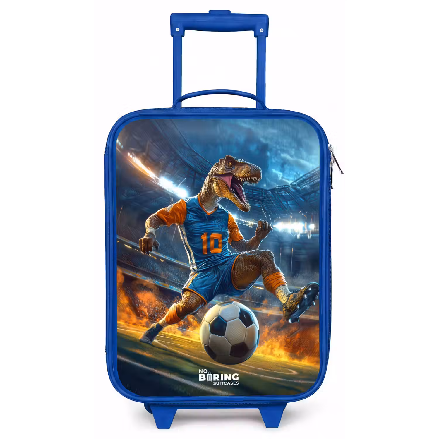 T-Rex als voetballer in vol stadion Kinderkoffer - Blauw klein -zz3dotto