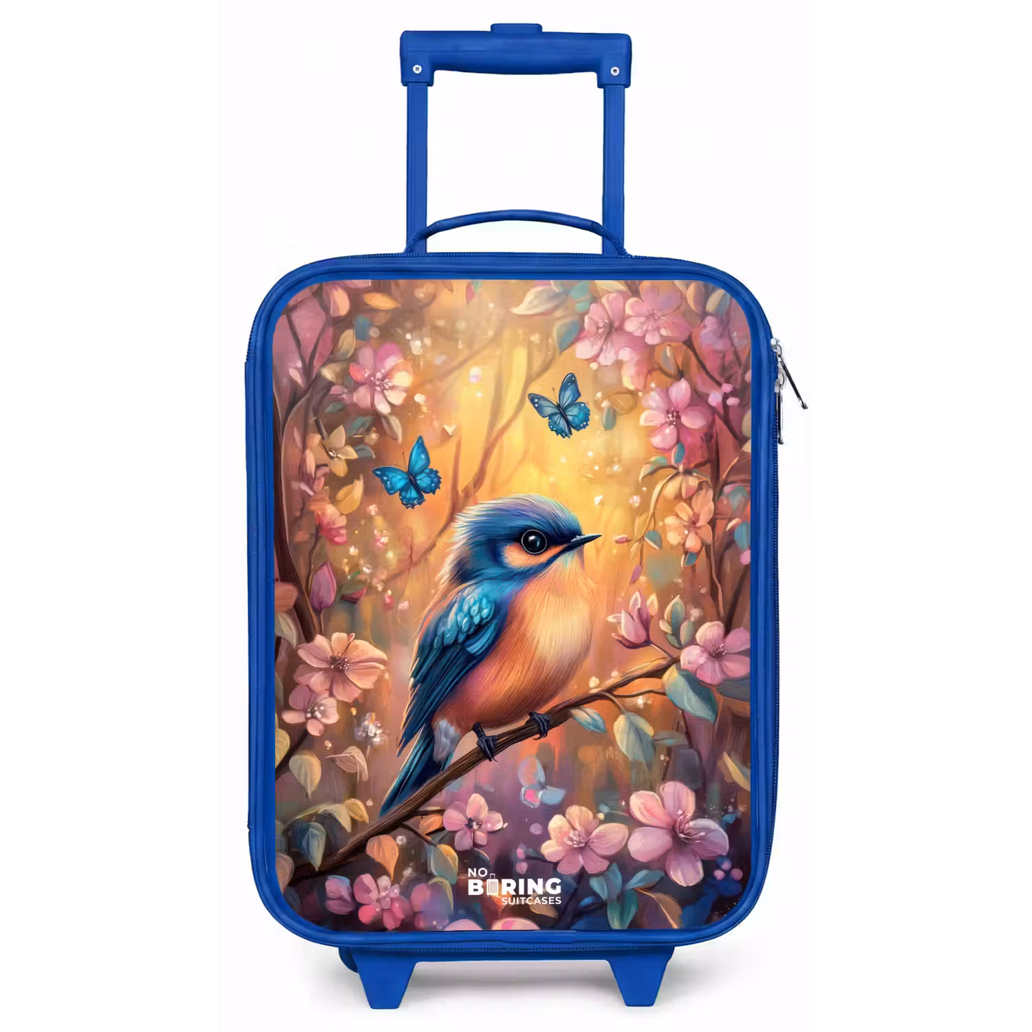 Vogel met vlinders in kleurrijk bos. Kinderkoffer - Blauw klein -zz3dotto