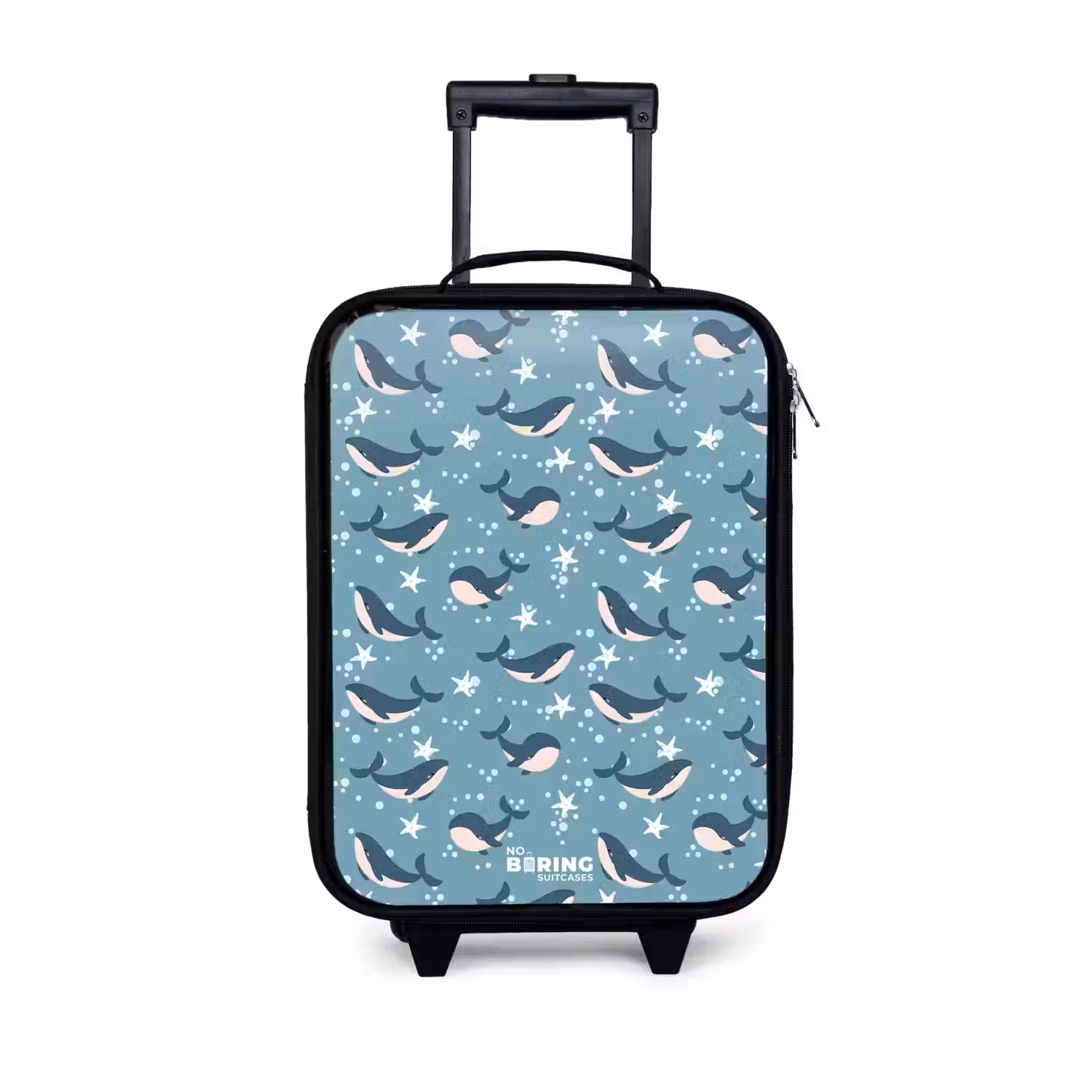 Donkerblauw walvissenpatroon met zeesterren Kinderkoffer - Zwart klein -3d