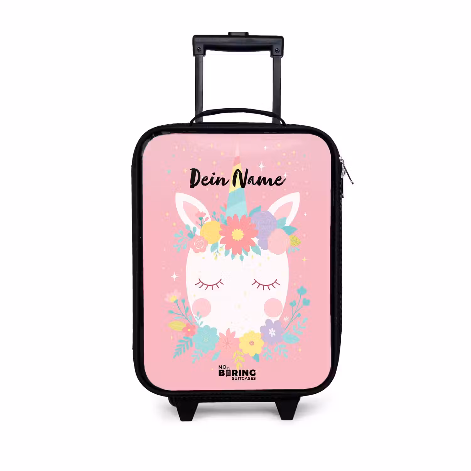 Eenhoorn - Bloemen - Roze Kinderkoffer - Zwart klein -3d