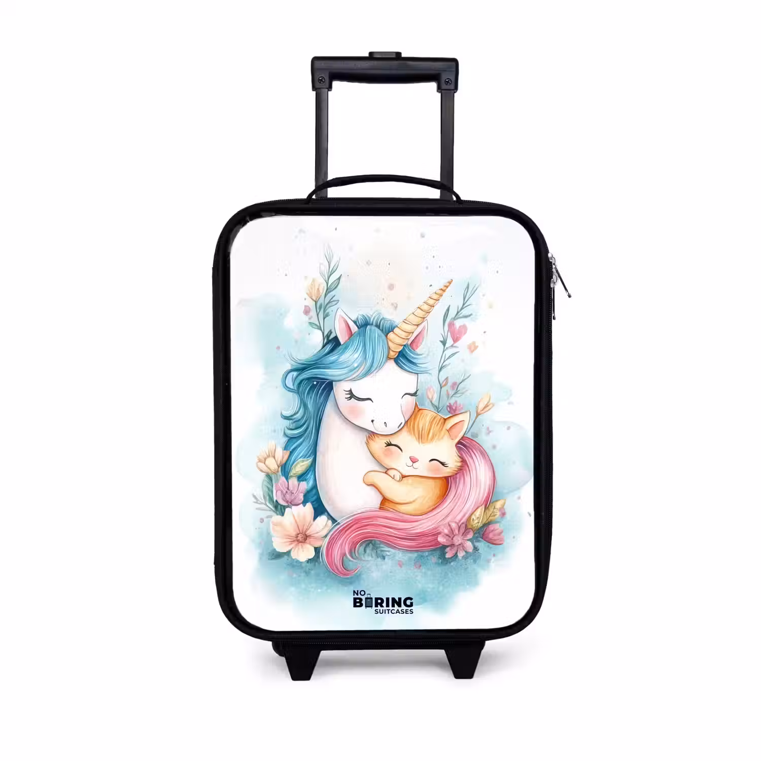 Eenhoorn met blauwe manen en oranje kitten Kinderkoffer - Zwart klein -3d