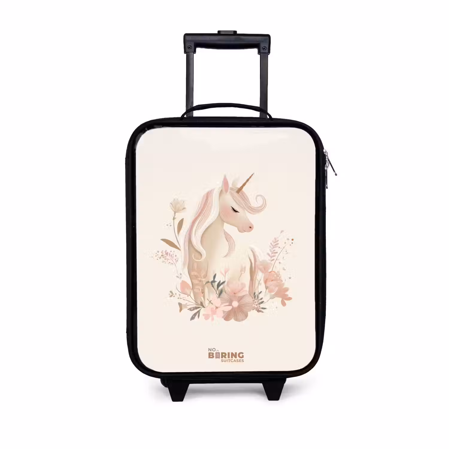 Eenhoorn tussen bloemen in roze pastel kleuren Kinderkoffer - Zwart klein -3d