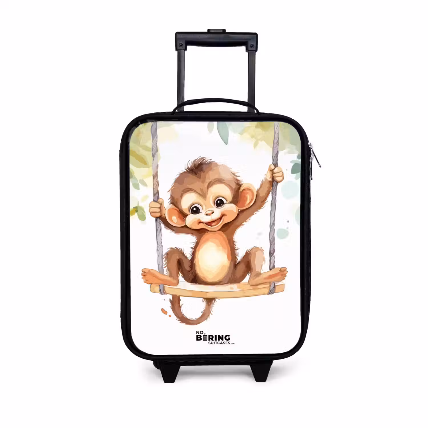Vrolijk aapje op een schommel illustratie Kinderkoffer - Zwart klein -3d