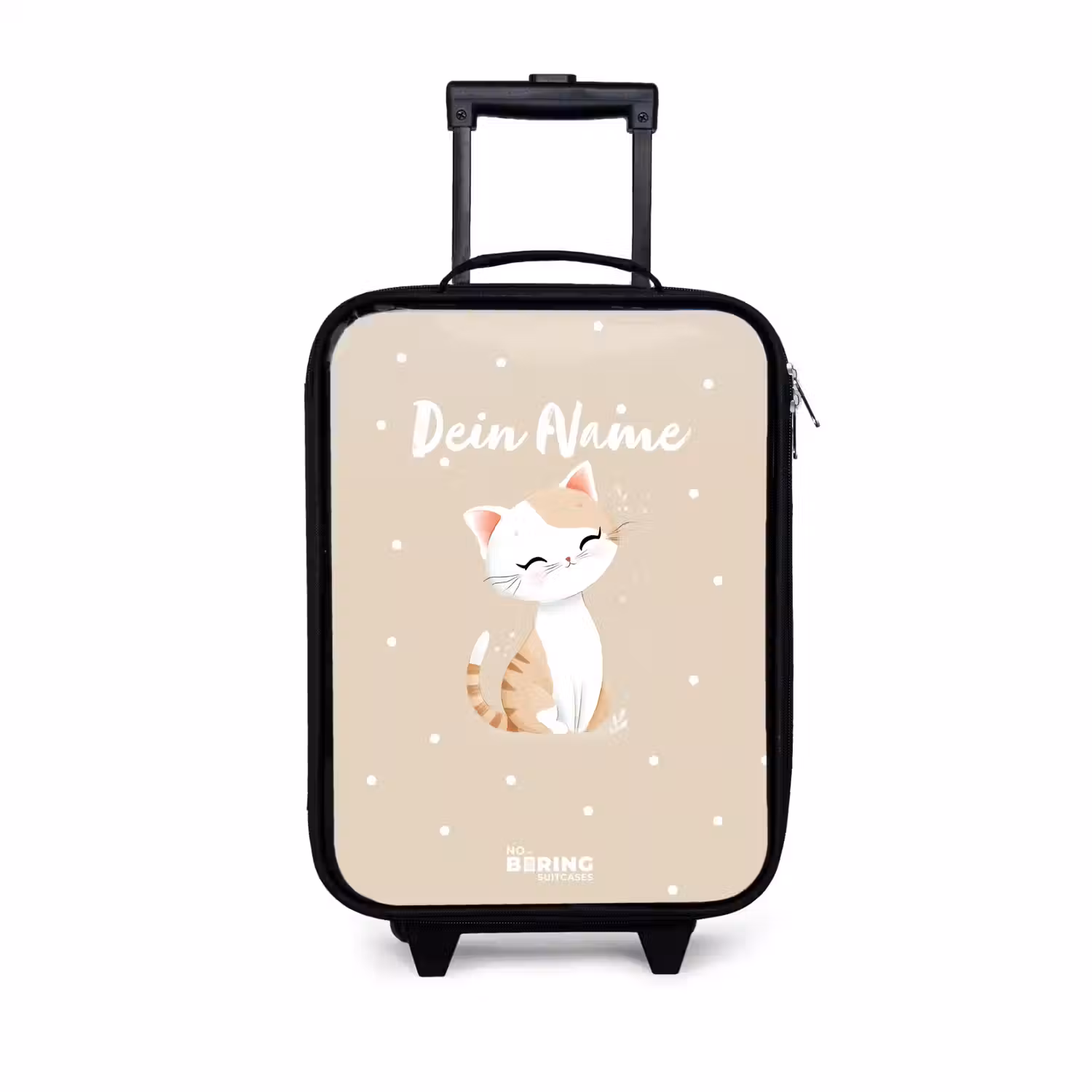 Kat omringd door beige stippen Kinderkoffer - Zwart klein -3d