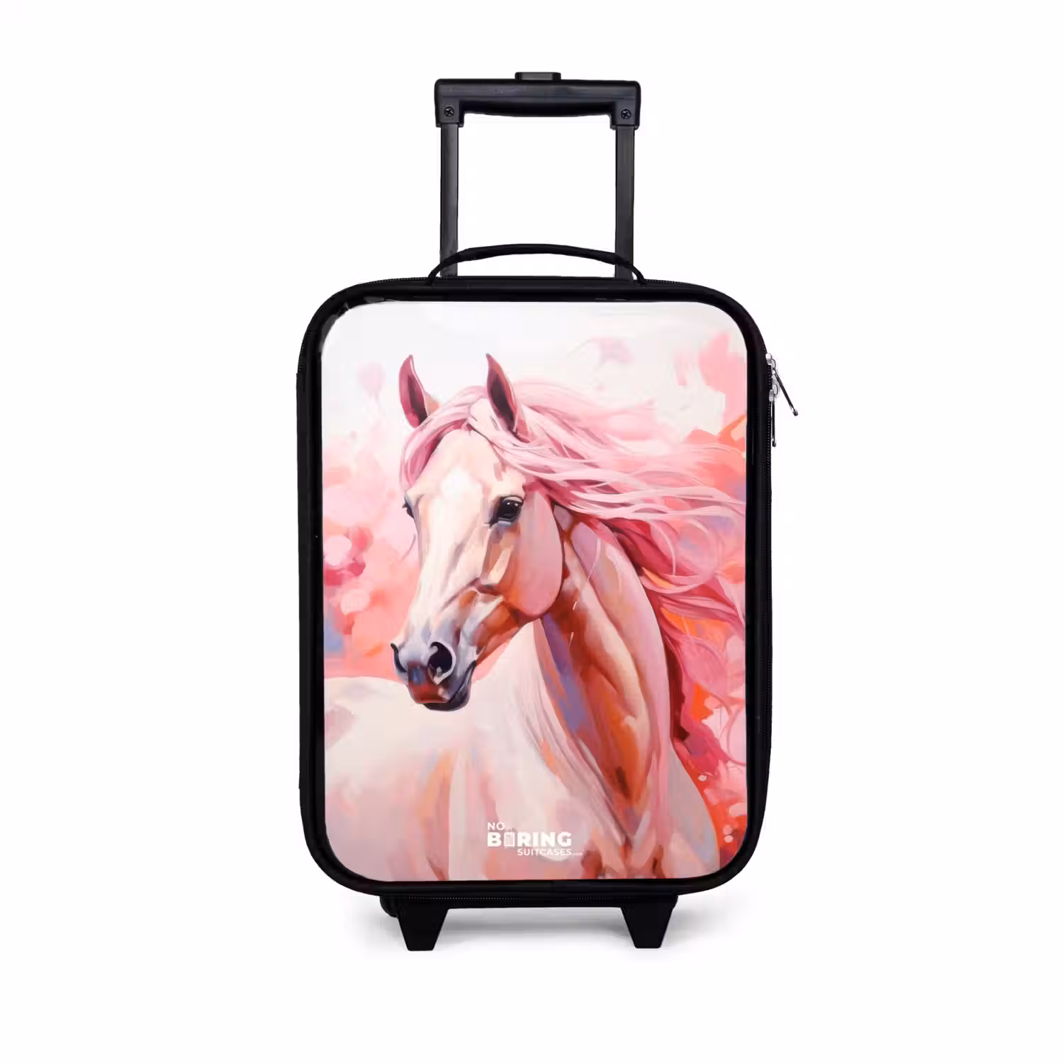 Pastel roze paard Kinderkoffer - Zwart klein -3d