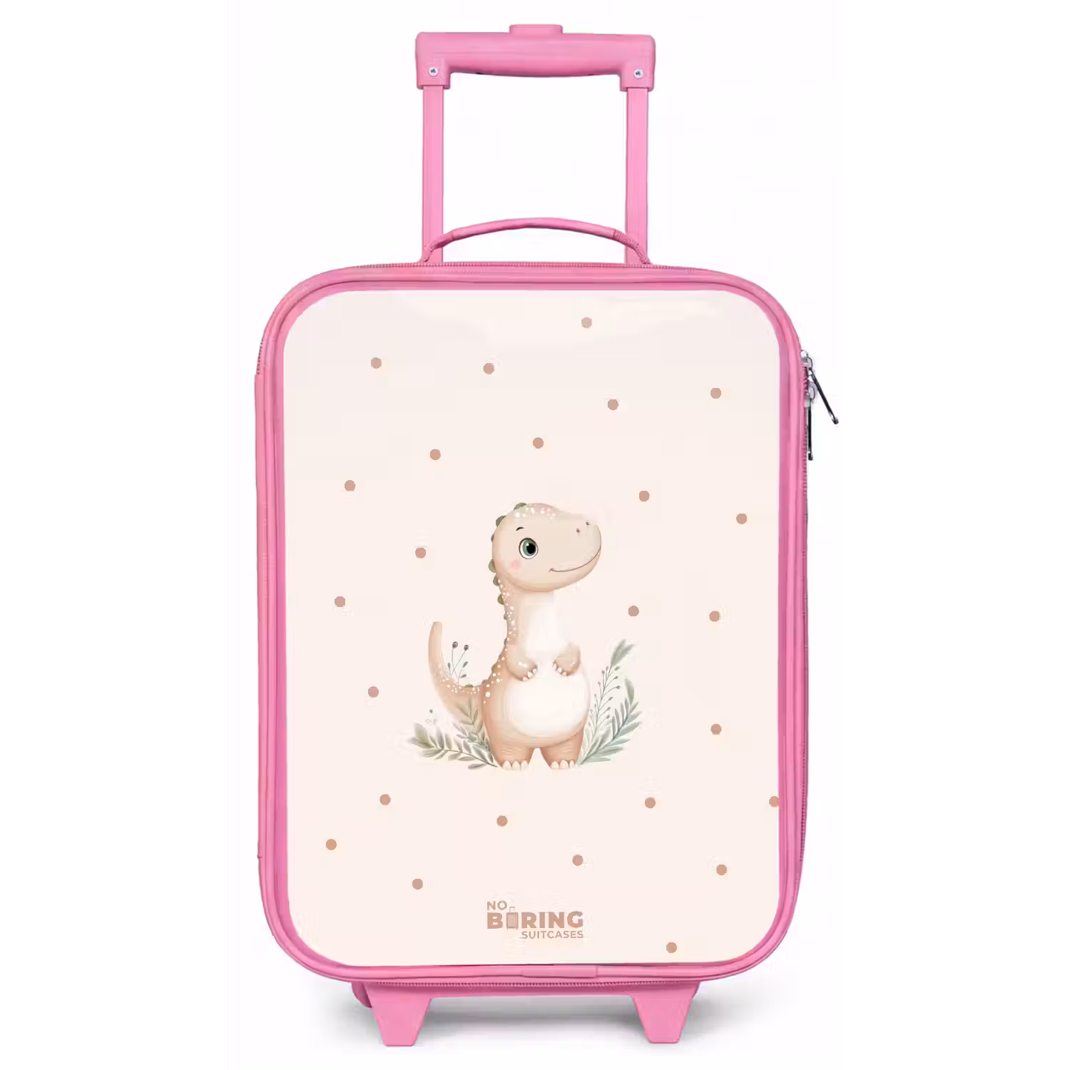 Beige dino op een stippen achtergrond Kinderkoffer - Roze klein -zz3dotto