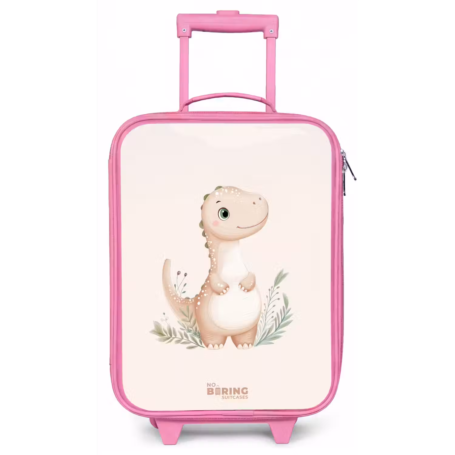 Beige dinosaurus met groene blaadjes Kinderkoffer - Roze klein -zz3dotto