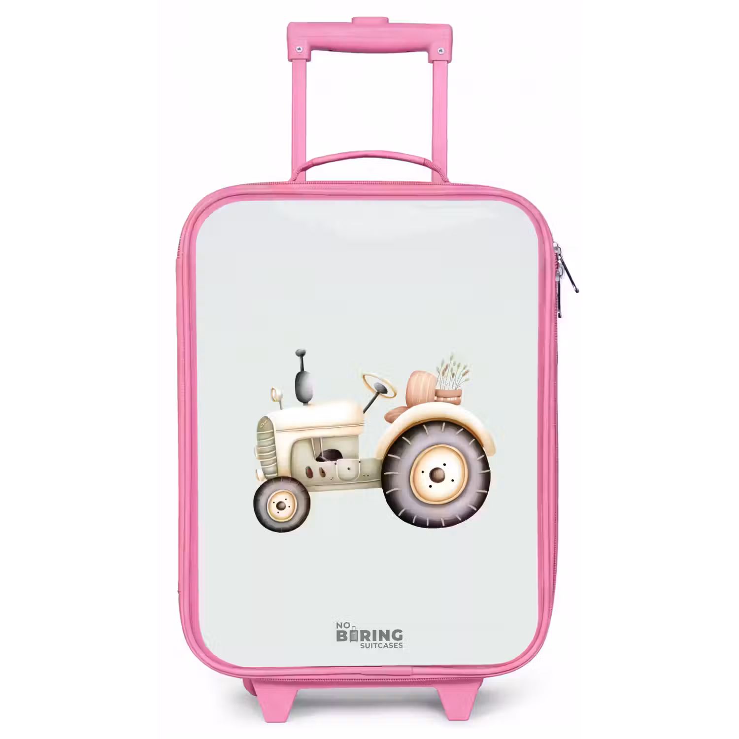 Beige vintage tractor in pastel groene kleuren Kinderkoffer - Roze klein -zz3dotto