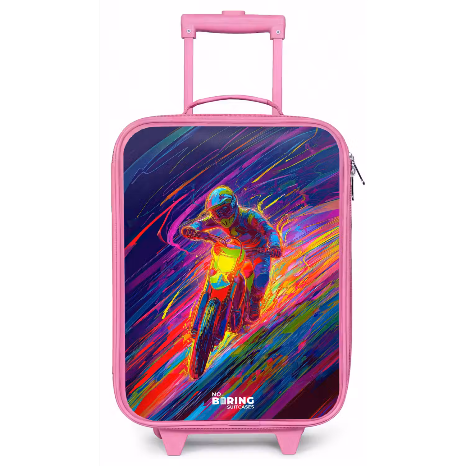 Crossmotor - Neonkleuren - Lijnen - Helm Kinderkoffer - Roze klein -zz3dotto