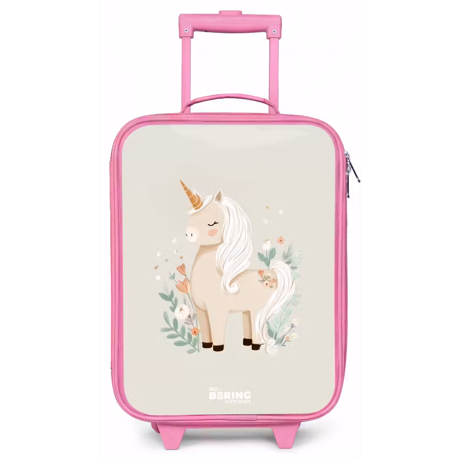 Eenhoorn tussen bloemen in beige kleuren Kinderkoffer - Roze klein -zz3dotto