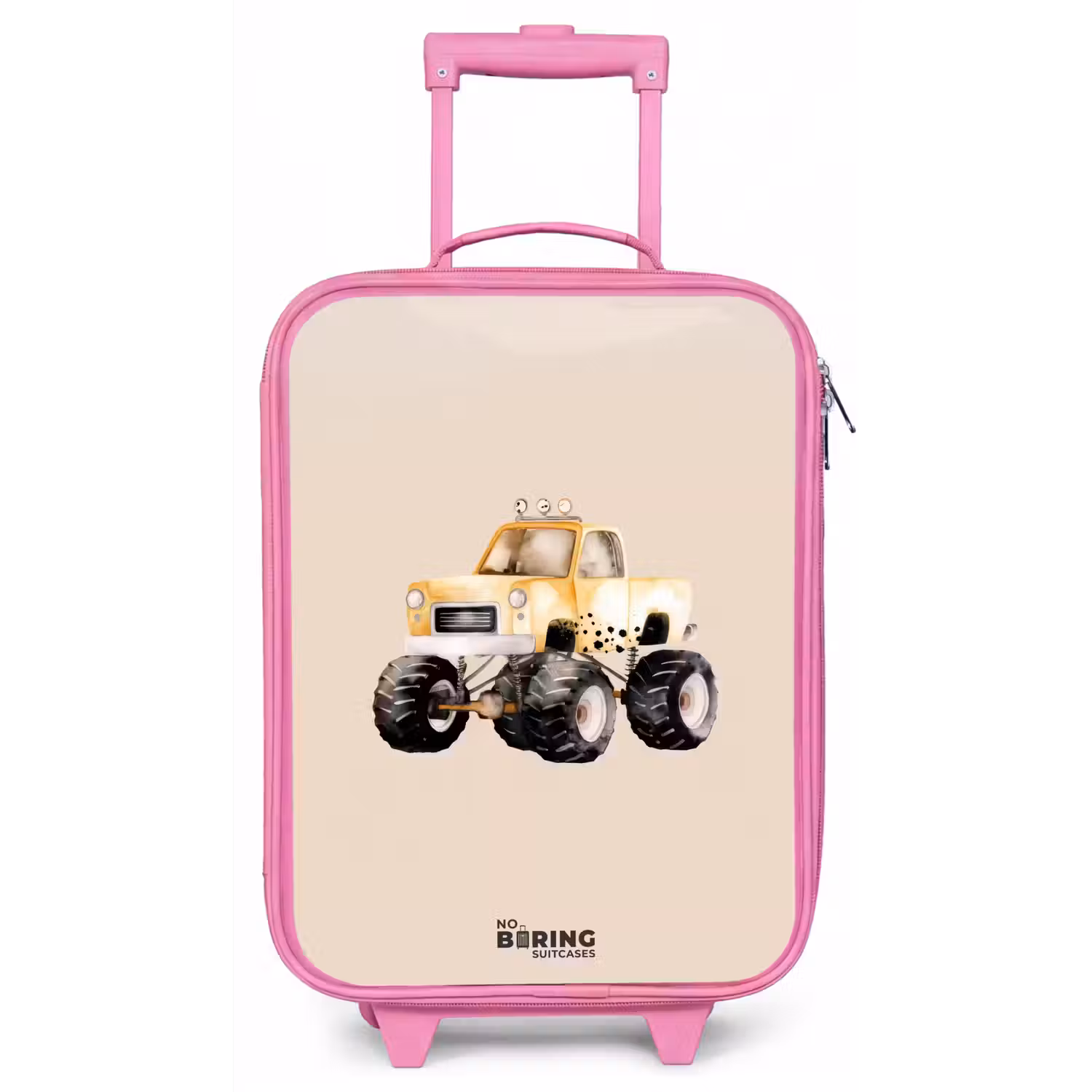 Gele monstertruck op een beige achtergrond Kinderkoffer - Roze klein -zz3dotto