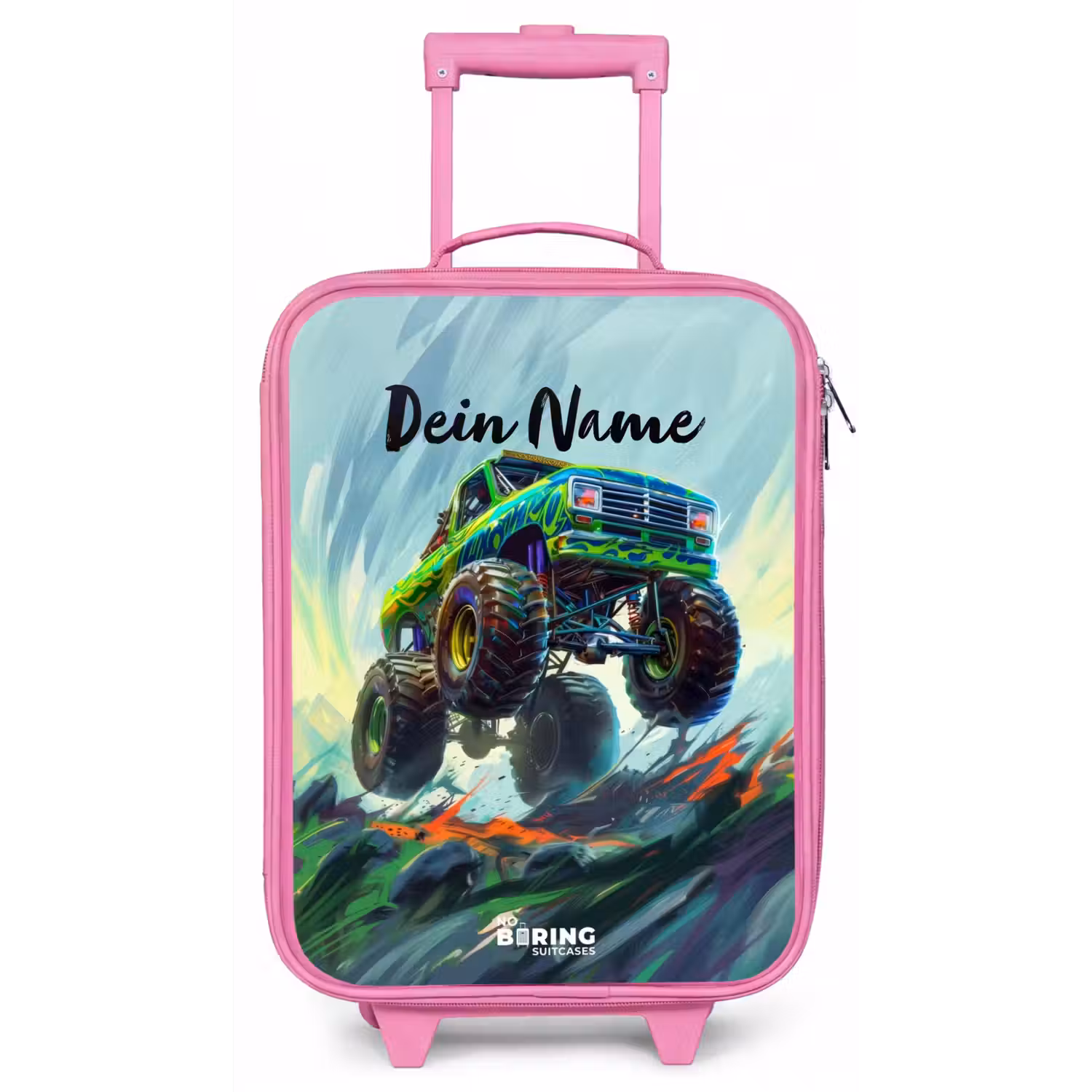 Groene Monstertruck met Penseelstreken Kinderkoffer - Roze klein -zz3dotto