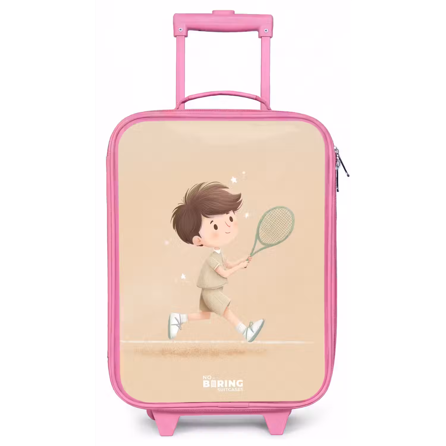 Jongen speelt tennis op zandkleurige achtergrond Kinderkoffer - Roze klein -zz3dotto
