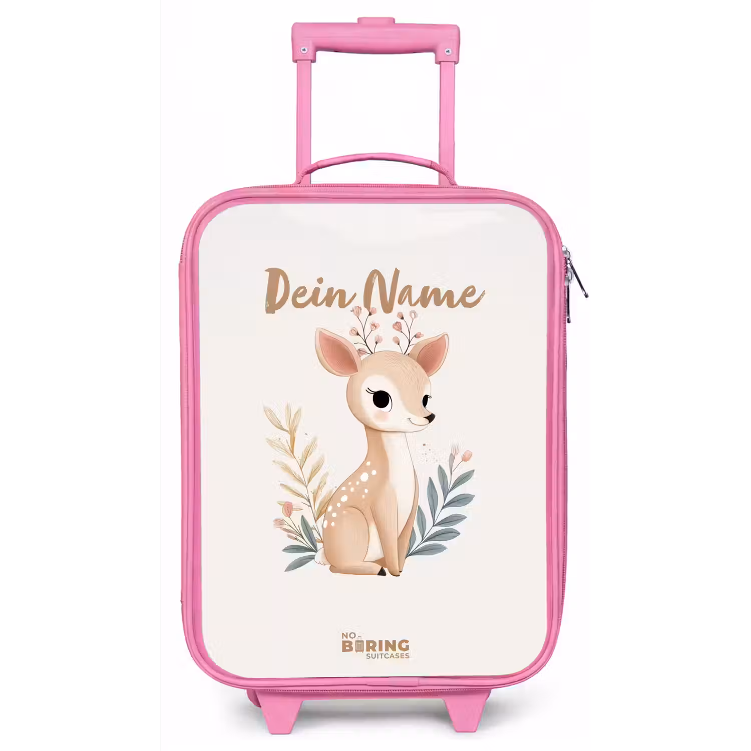Hertje omringd door planten in beige tinten Kinderkoffer - Roze klein -zz3dotto