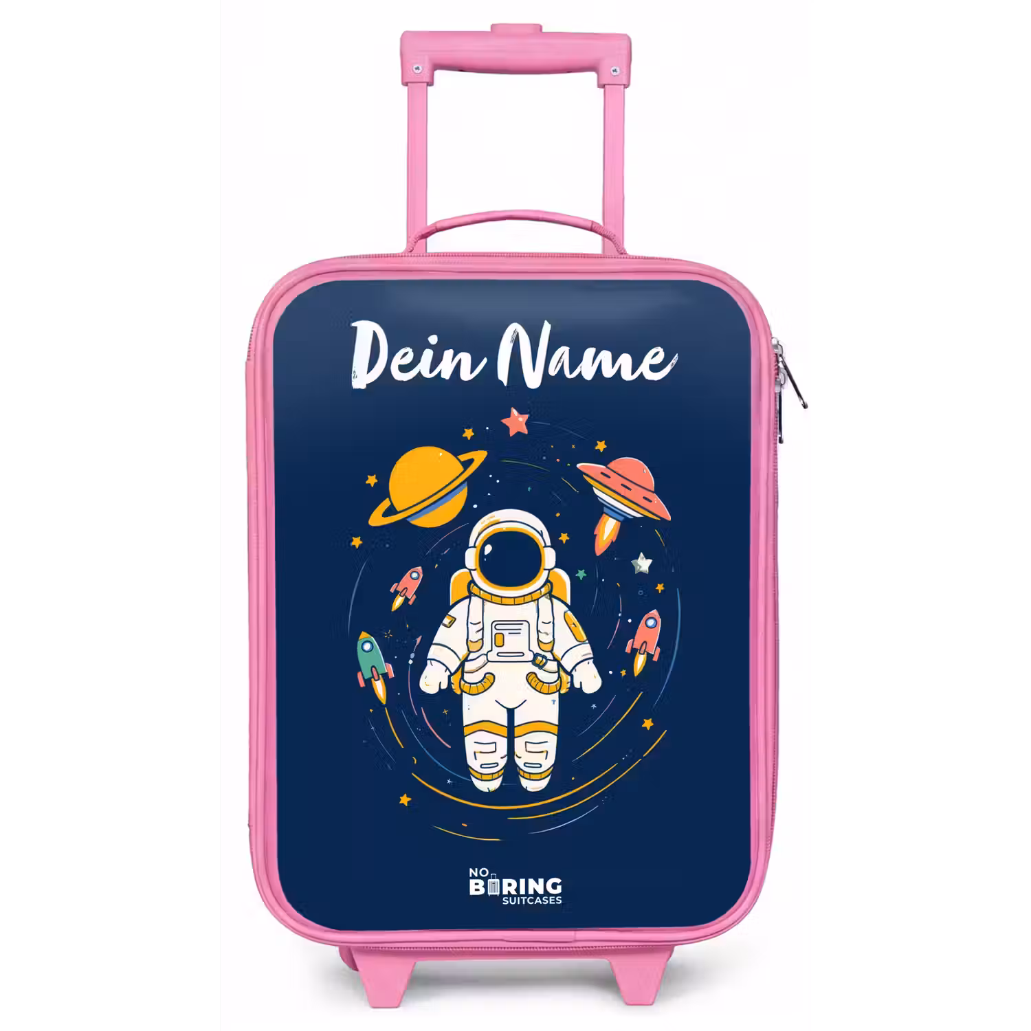 Astronaut - Planeet - Sterren - Raket Kinderkoffer - Roze klein -zz3dotto