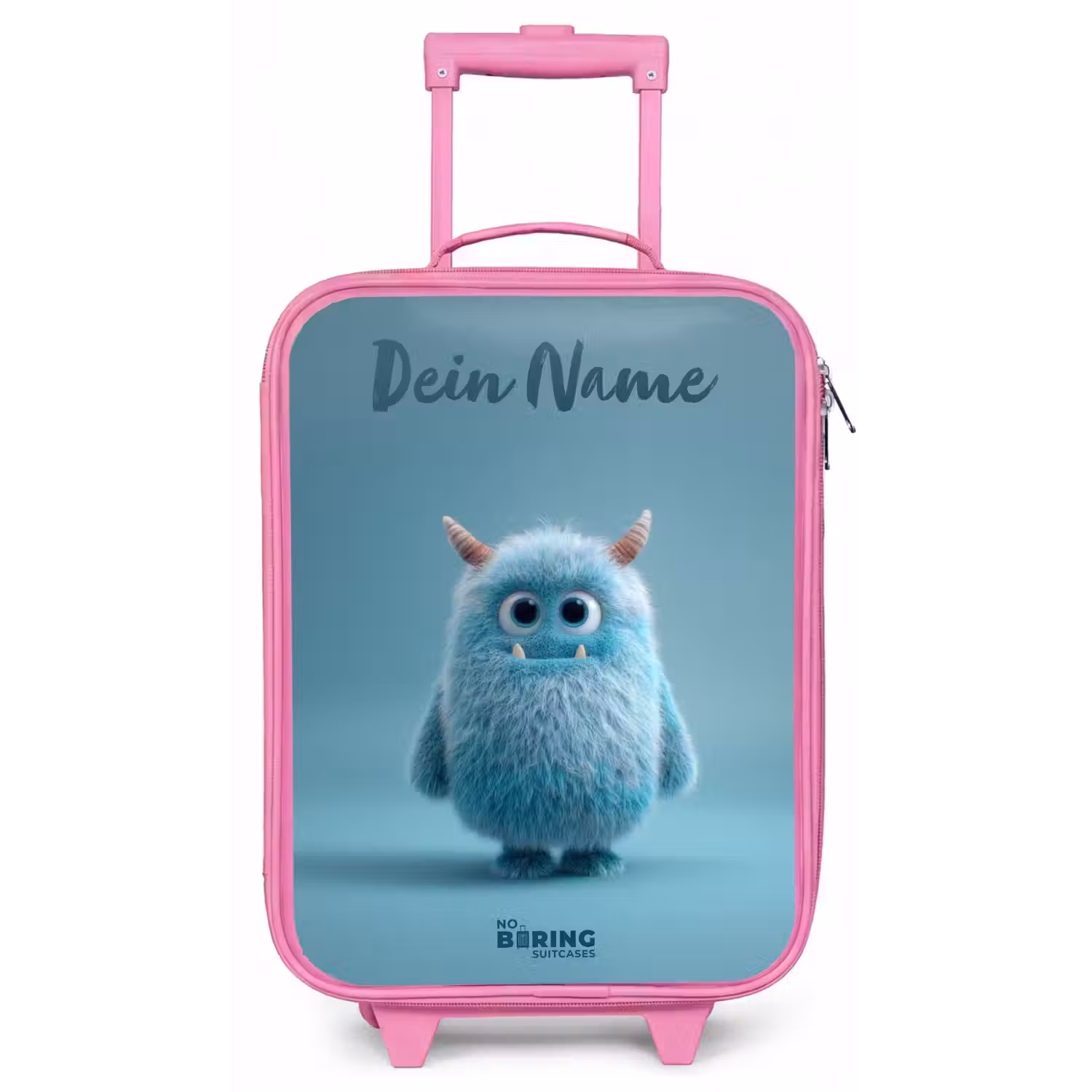 Blauw pluizig monster met hoorns Kinderkoffer - Roze klein -zz3dotto