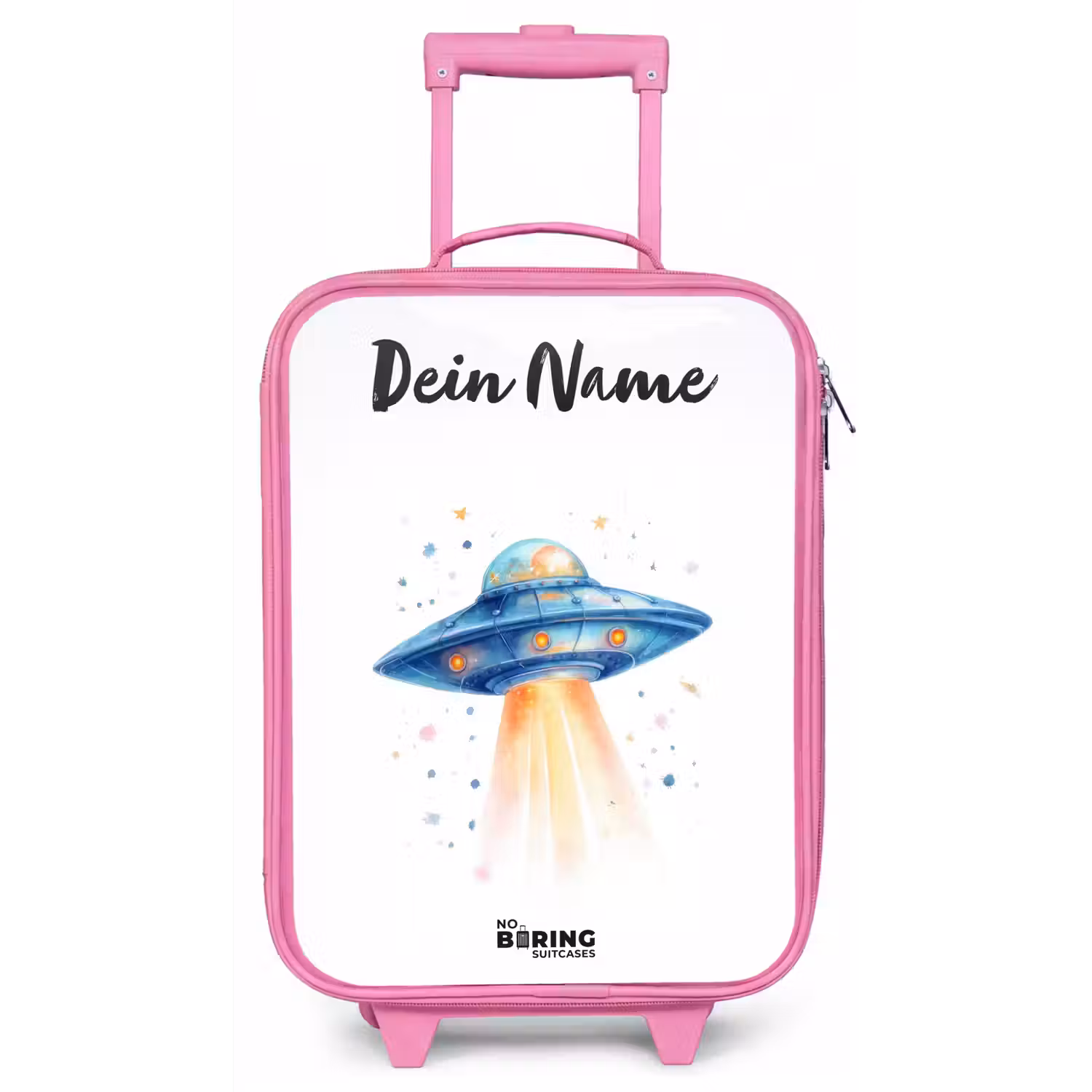 Blauw ruimteschip met lichtstraal Kinderkoffer - Roze klein -zz3dotto