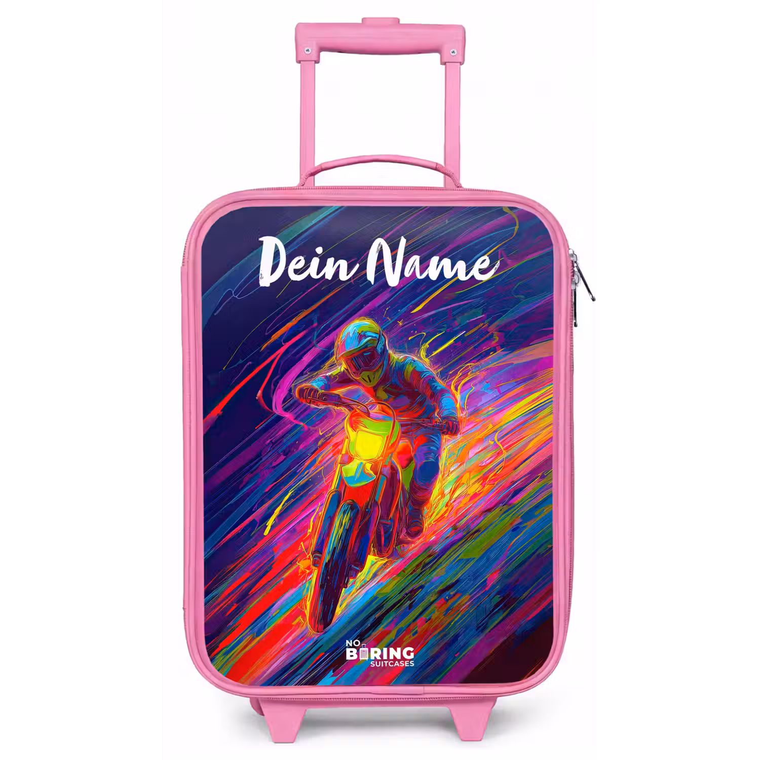 Crossmotor - Neonkleuren - Lijnen - Helm Kinderkoffer - Roze klein -zz3dotto