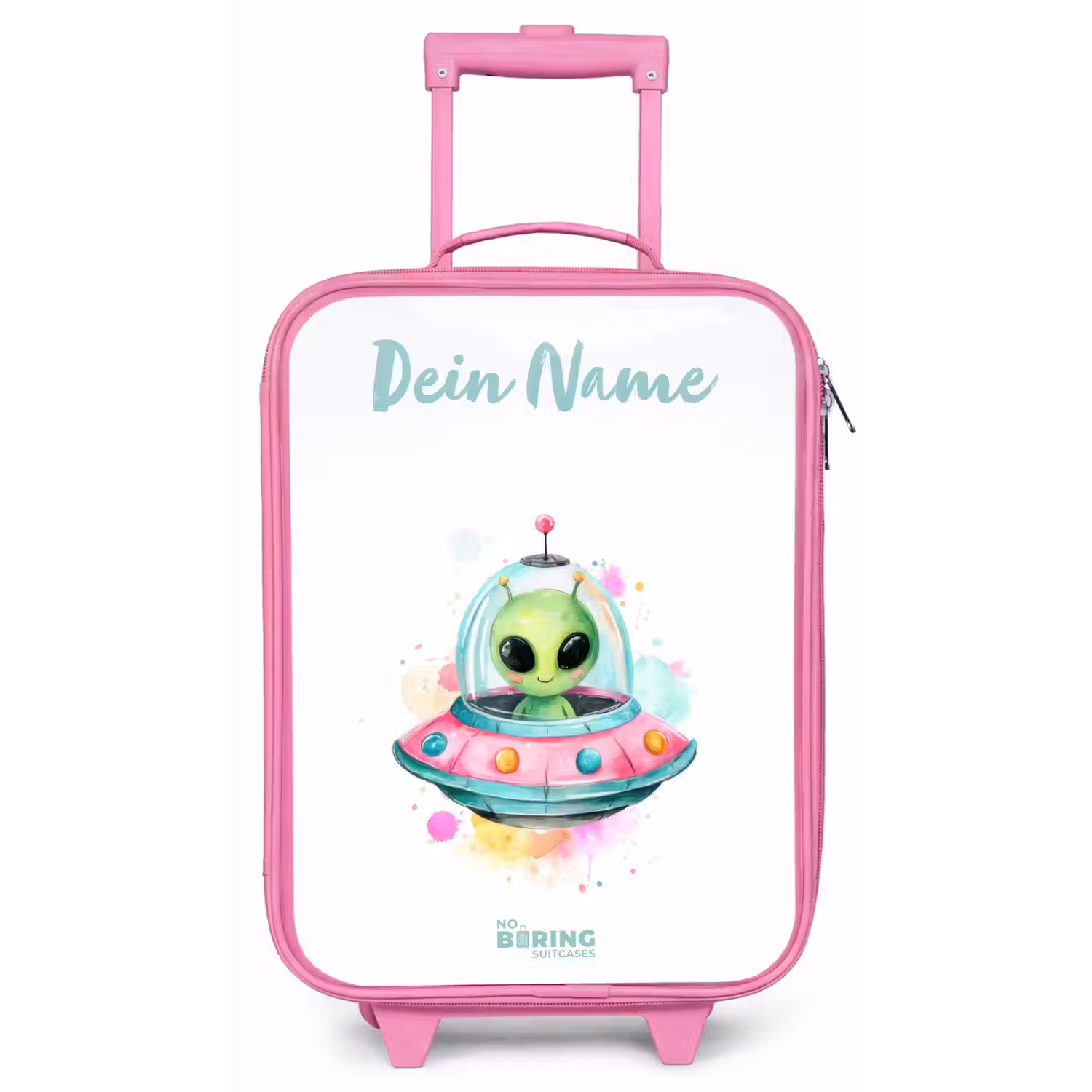 Groene alien in kleurrijke UFO Kinderkoffer - Roze klein -zz3dotto
