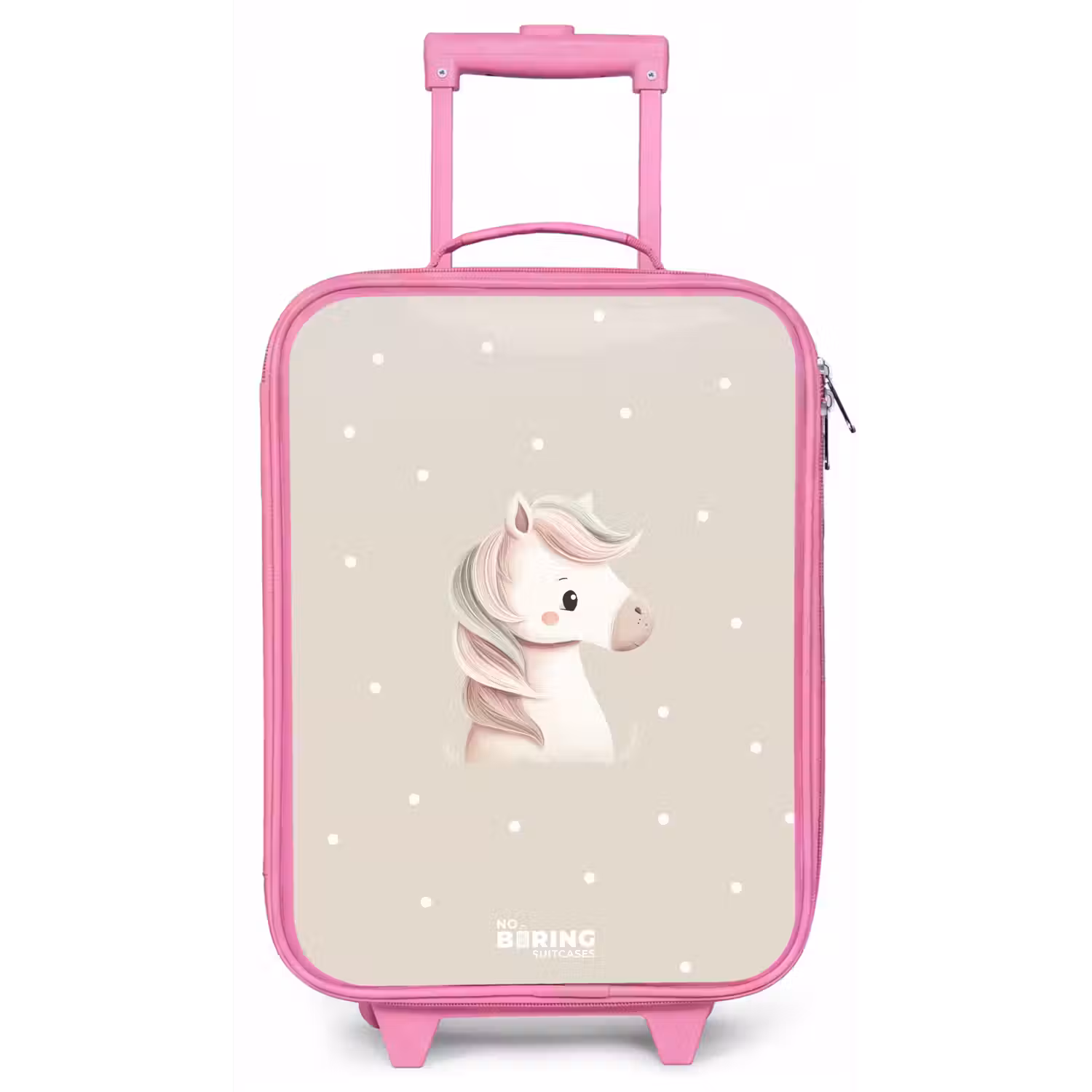 Pony omringd door stippen in beige kleuren Kinderkoffer - Roze klein -zz3dotto