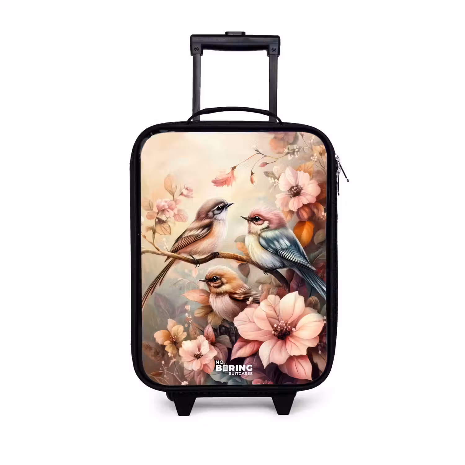 Vogels met roze bloemen Kinderkoffer - Zwart klein -3d
