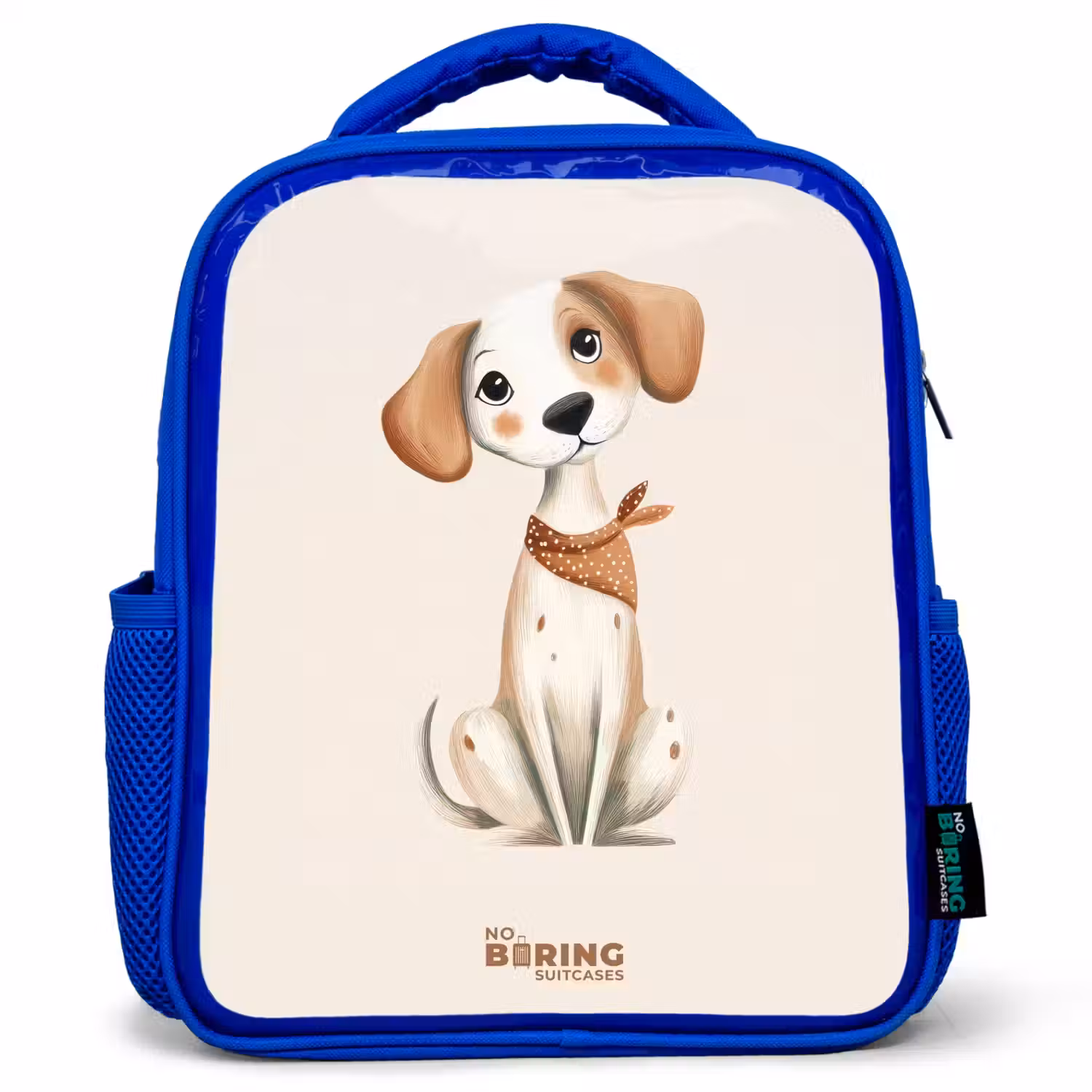 Bruin gevlekte pup op een beige achtergrond Kinderrugzak - Blauw middel -3d
