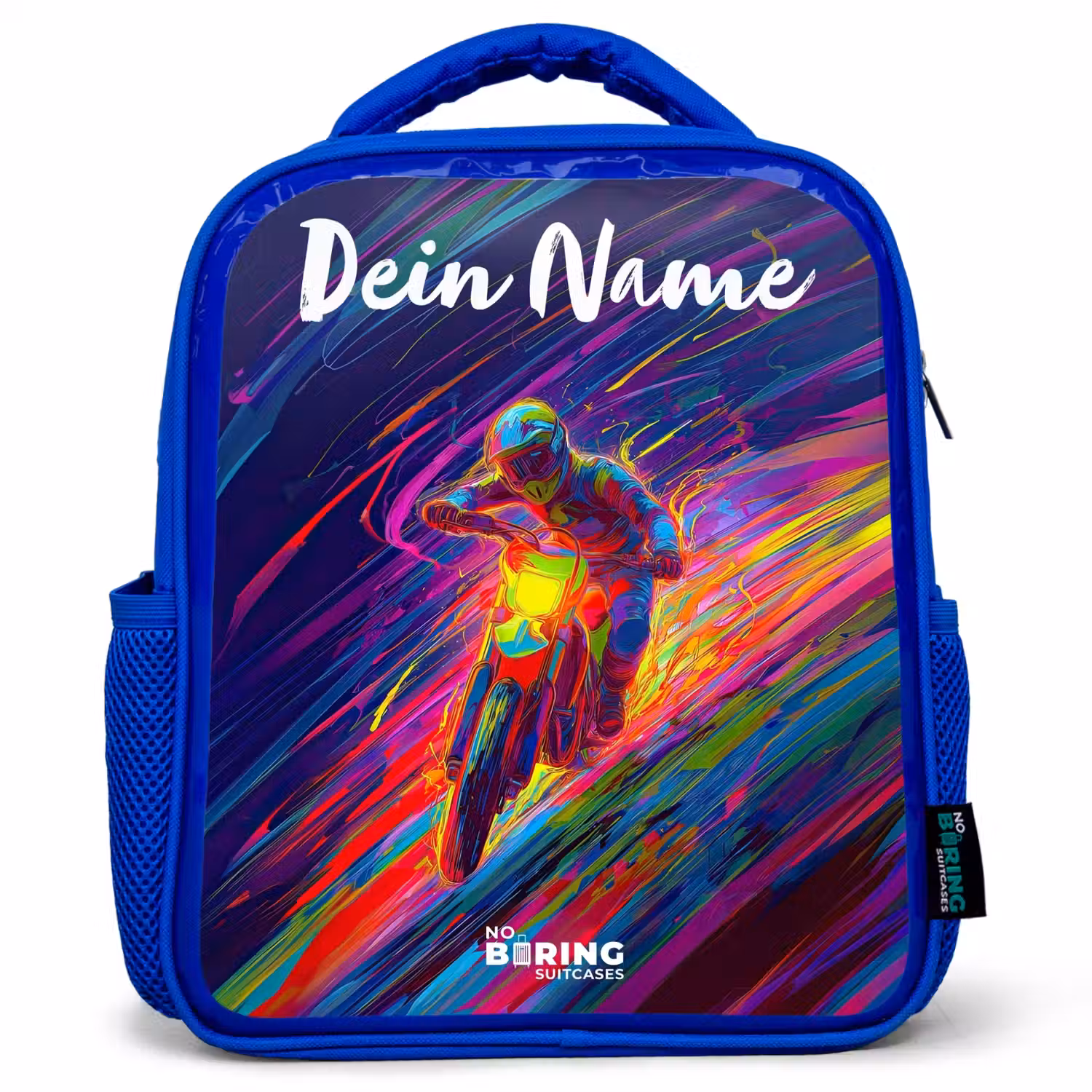 Crossmotor - Neonkleuren - Lijnen - Helm Kinderrugzak - Blauw middel -3d
