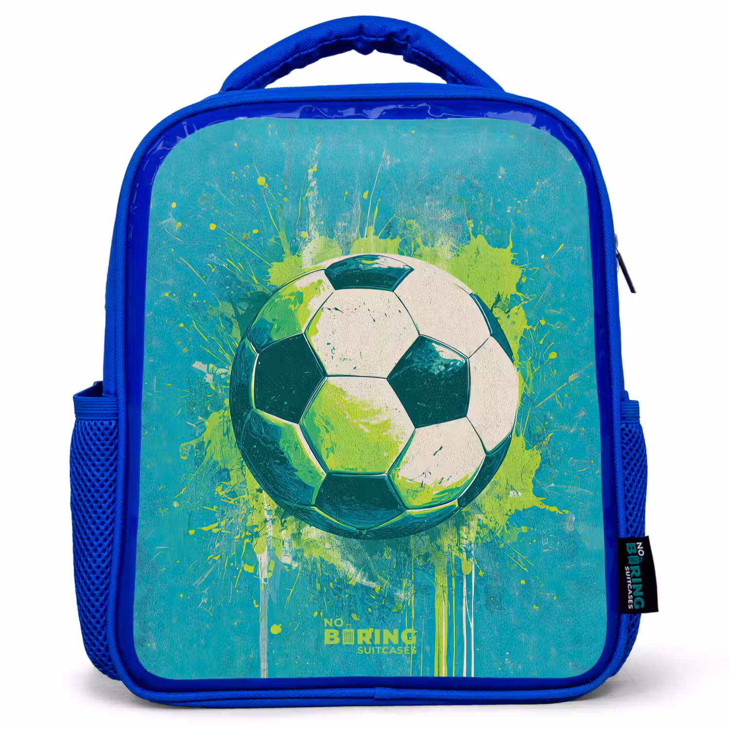 Voetbal - Verfspatten - Groen - Blauw Kinderrugzak - Blauw middel -3d