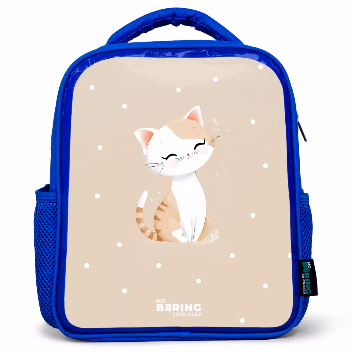 Kat omringd door beige stippen Kinderrugzak - Blauw middel -3d