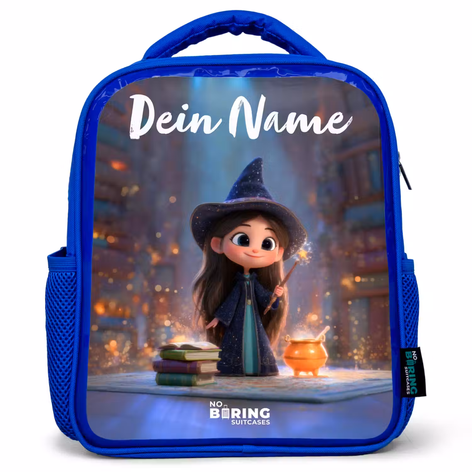 Kleine tovernares in bibliotheek Kinderrugzak - Blauw middel -3d