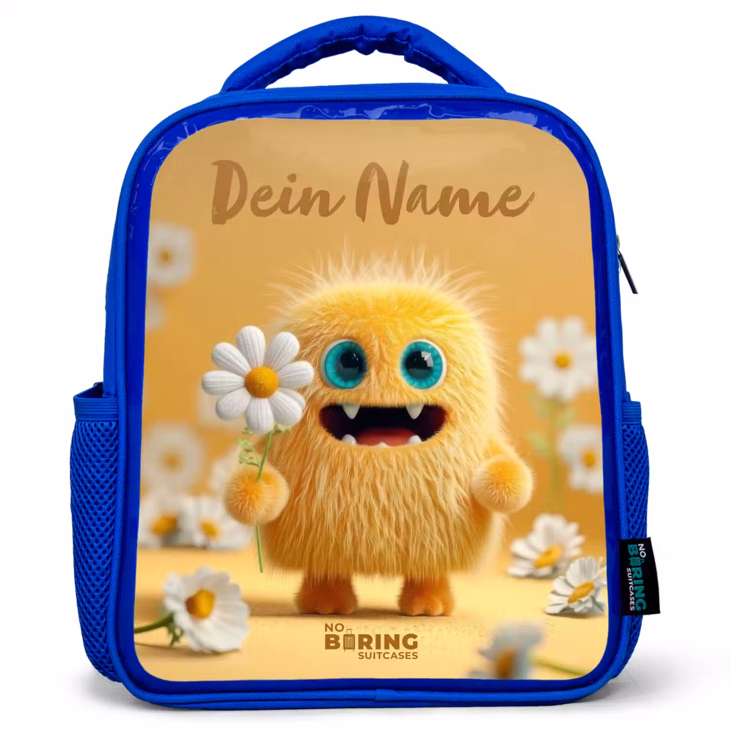 Monster - Wezen - Bloem - Geel Kinderrugzak - Blauw middel -3d