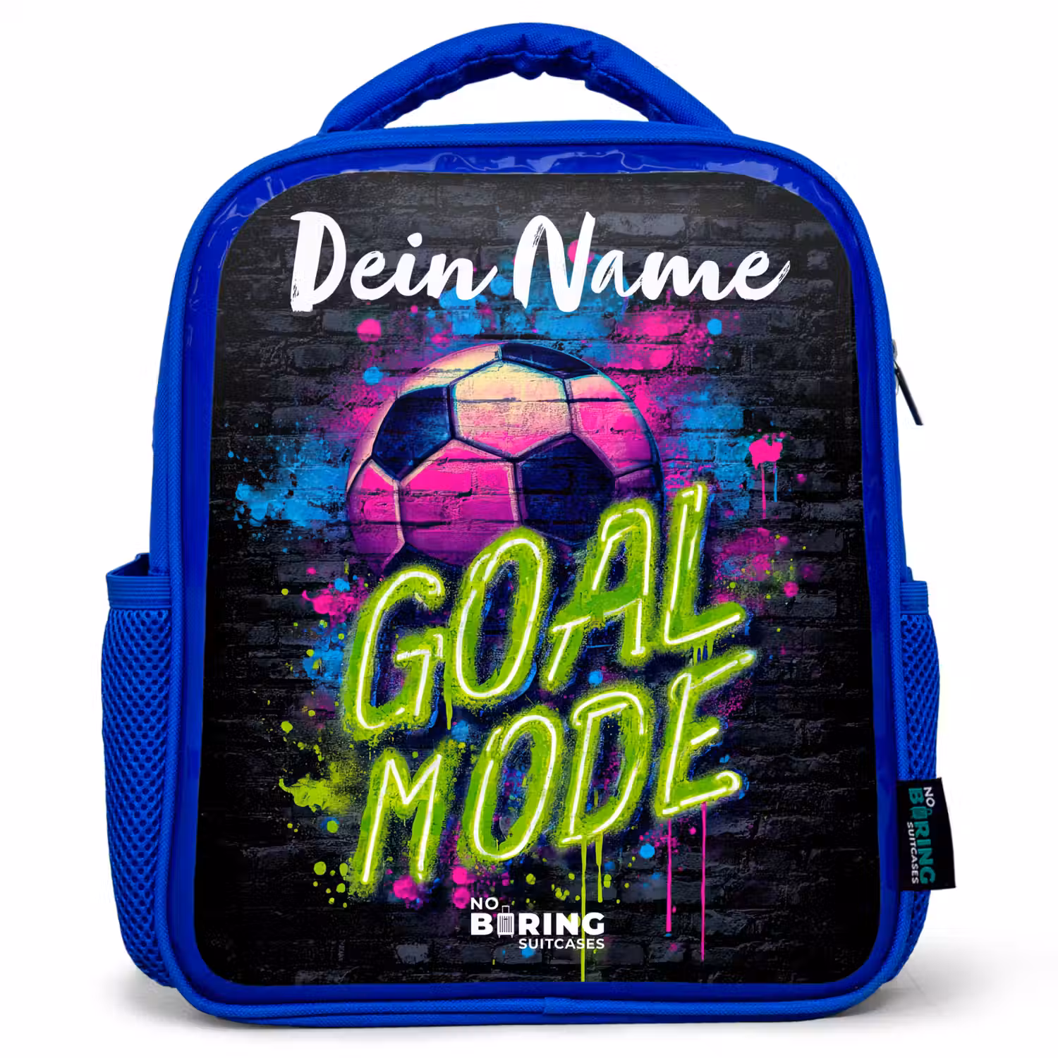 Neon - Graffiti - Voetbal - Kleurrijk Kinderrugzak - Blauw middel -3d