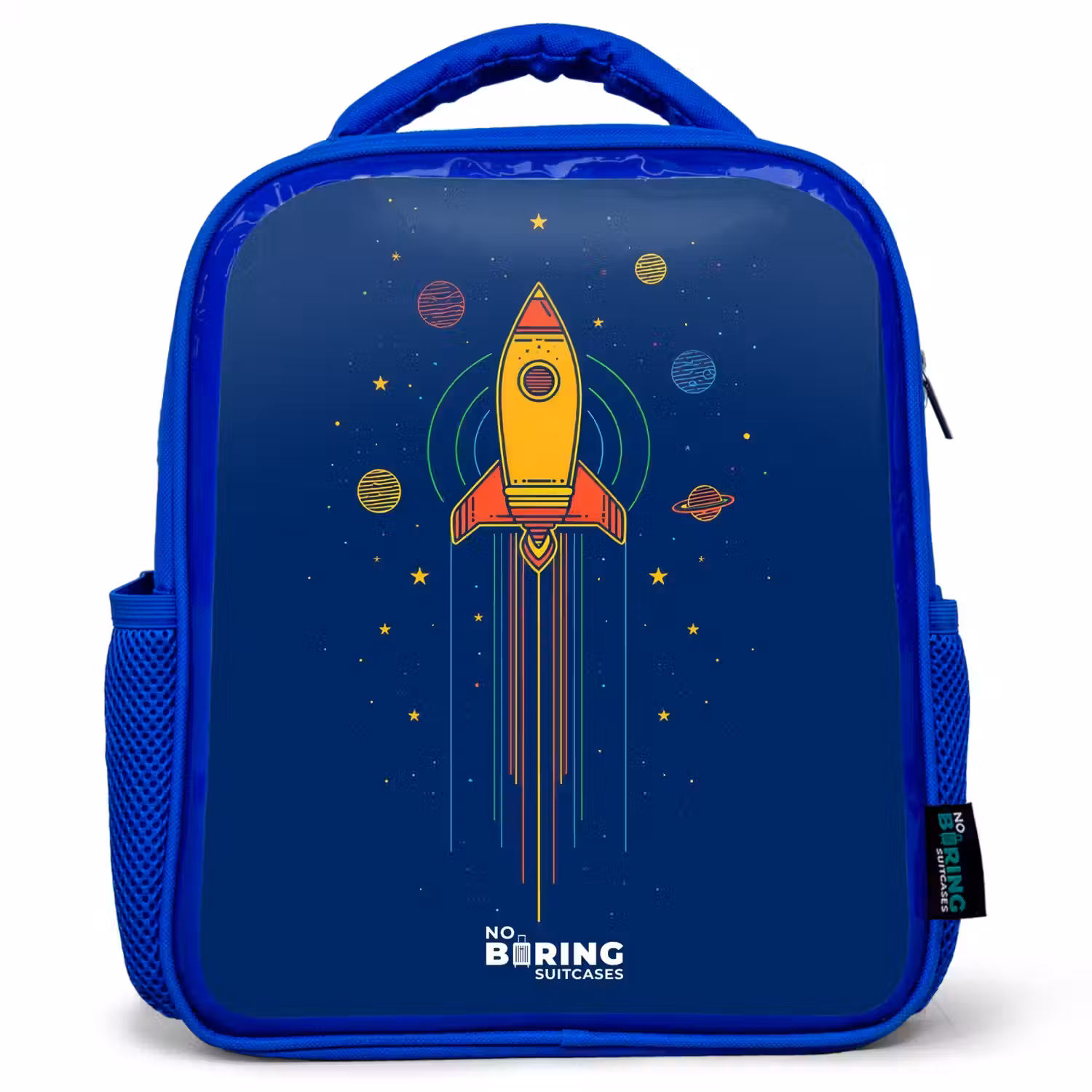 Raket - Planeten - Sterren Kinderrugzak - Blauw middel -3d