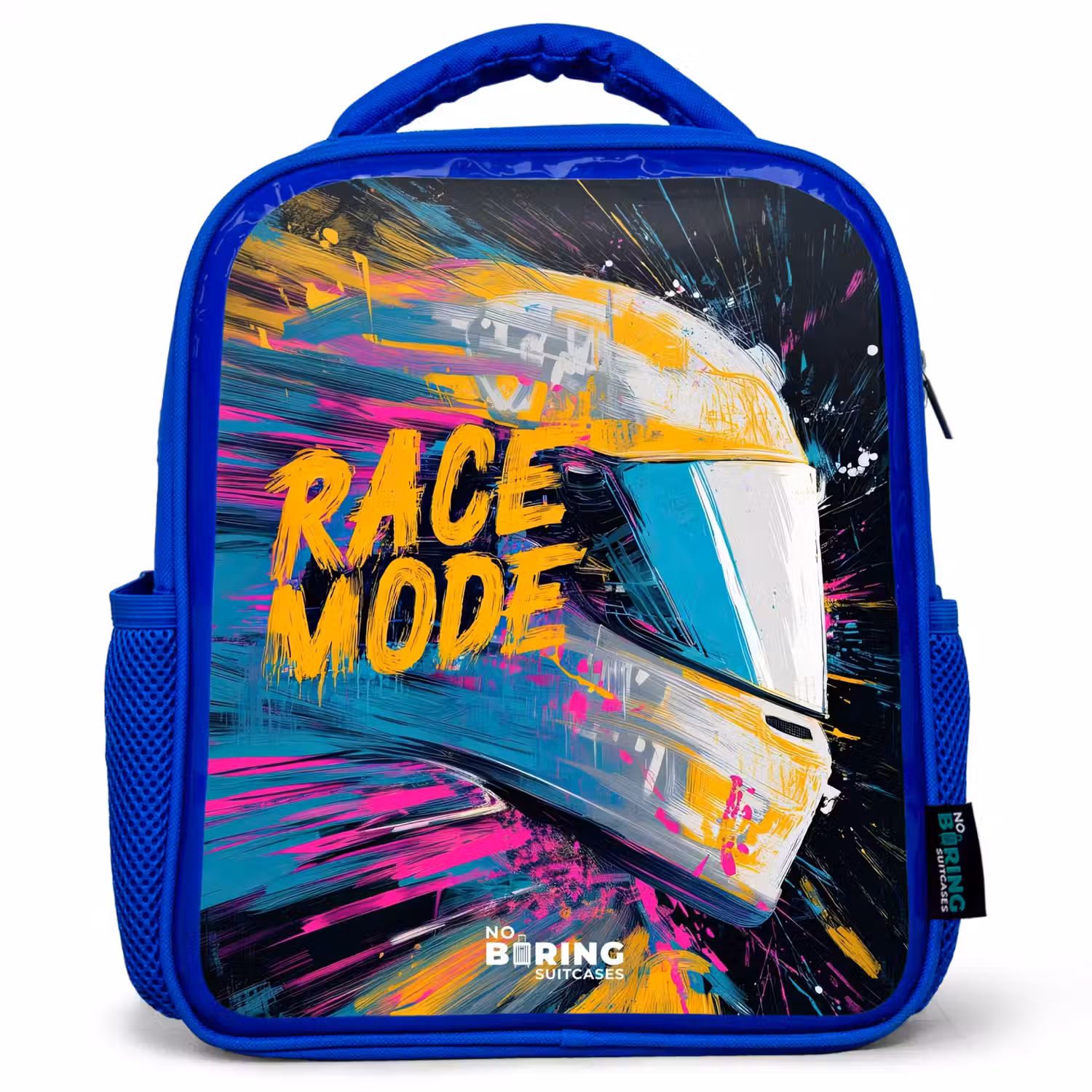 Racehelm - Verfspatten - Penseelstreken - Race mode Kinderrugzak - Blauw middel -3d