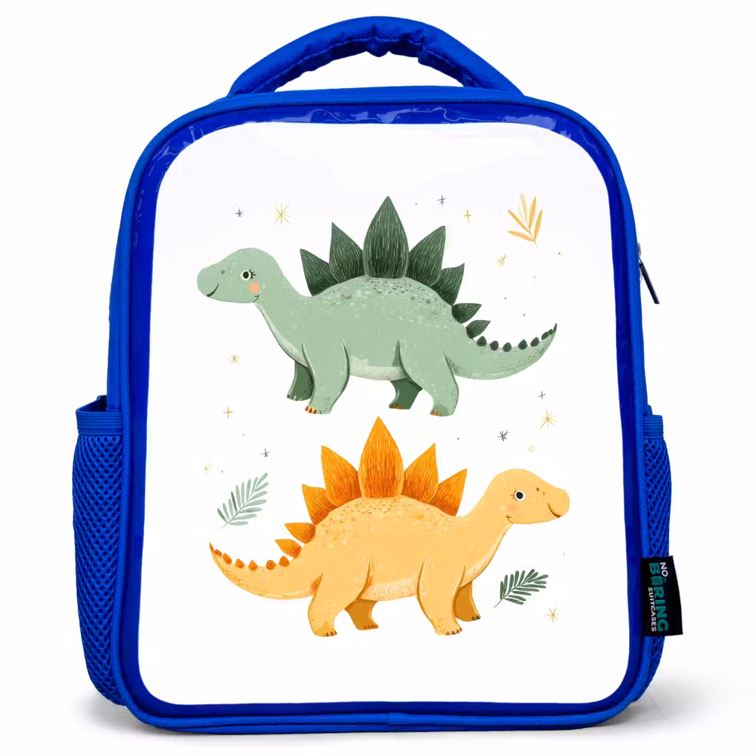 Sterren - Stegosaurussen - Blaadjes - Groen Kinderrugzak - Blauw middel -3d