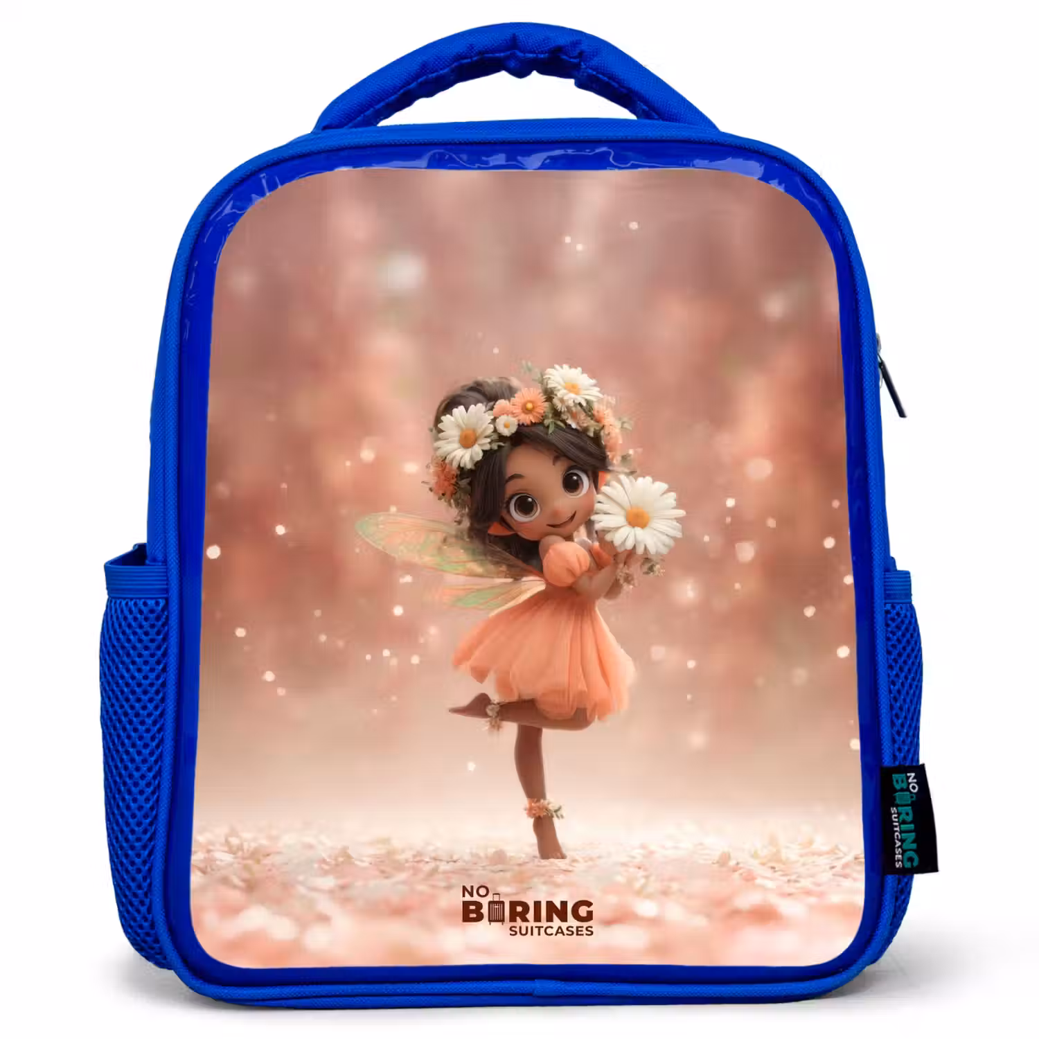 Fee met madeliefjes Kinderrugzak - Blauw middel -3d