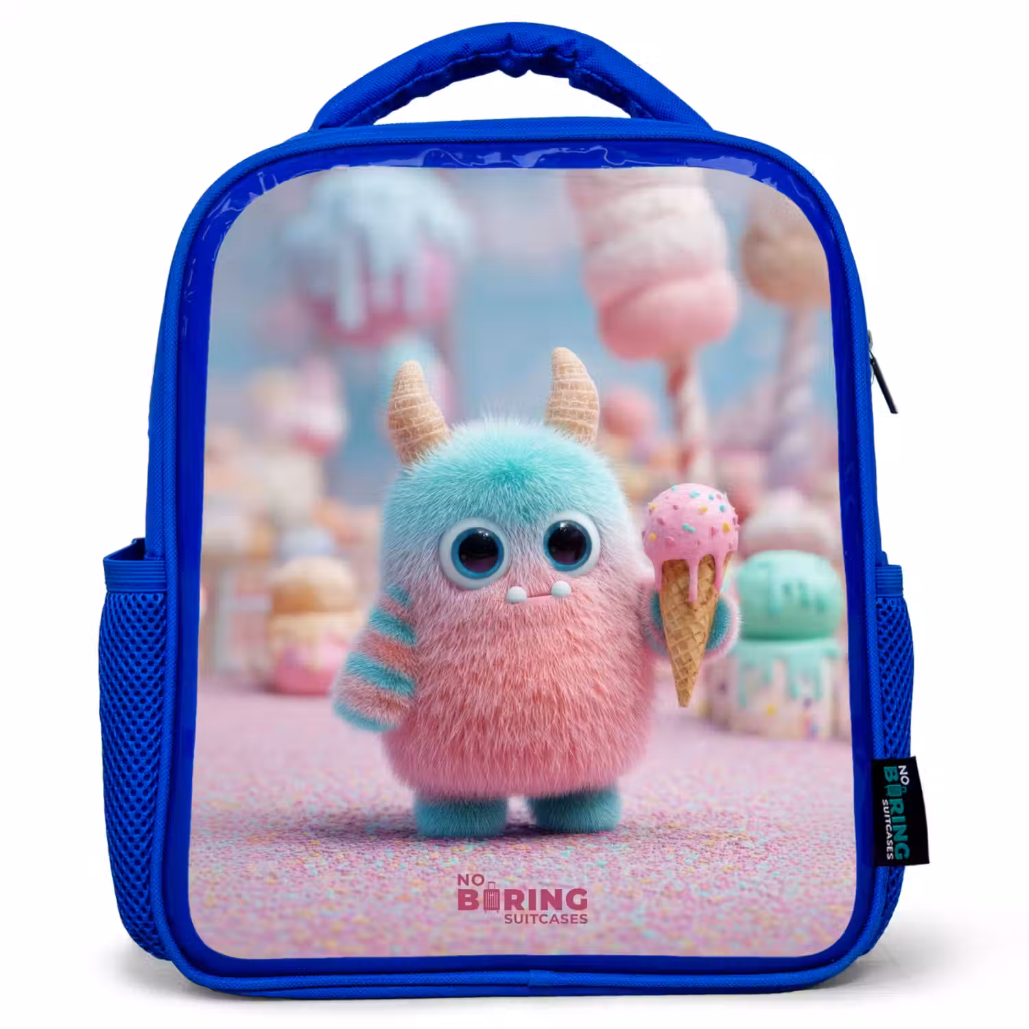 Zoet Monstersnoep Avontuur Kinderrugzak - Blauw middel -3d