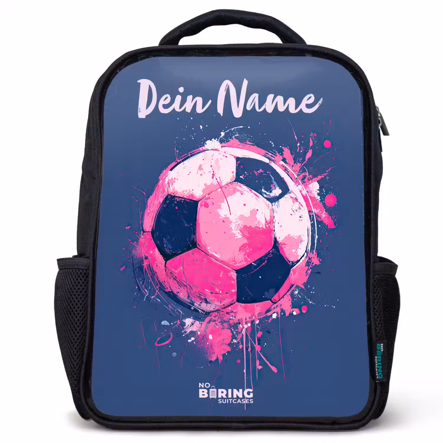 Voetbalvibes - Verf - Roze - Blauw Rugzak - Zwart middel -3d