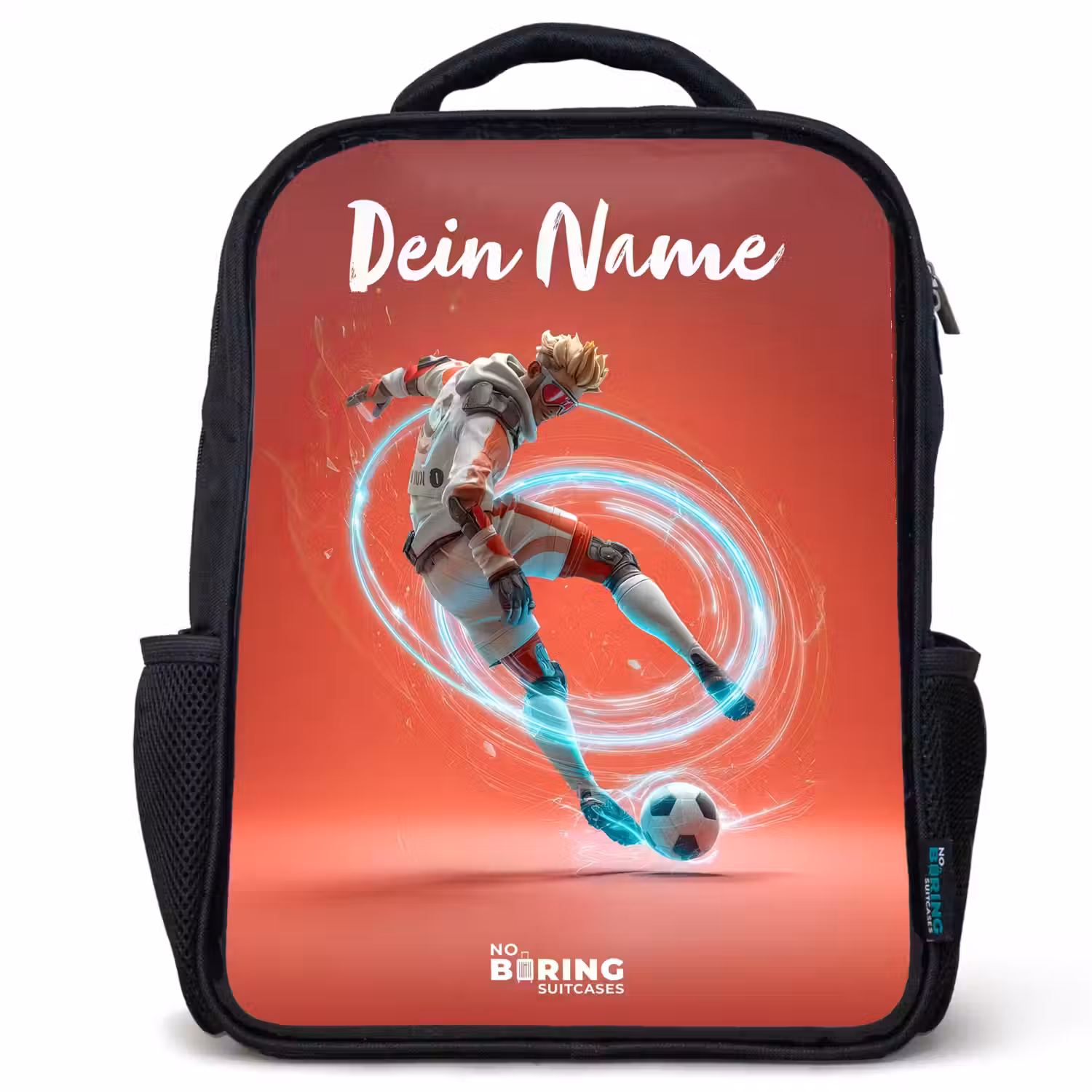 Voetballer - Bal - Lichtcirkel - Rood Rugzak - Zwart middel -3d